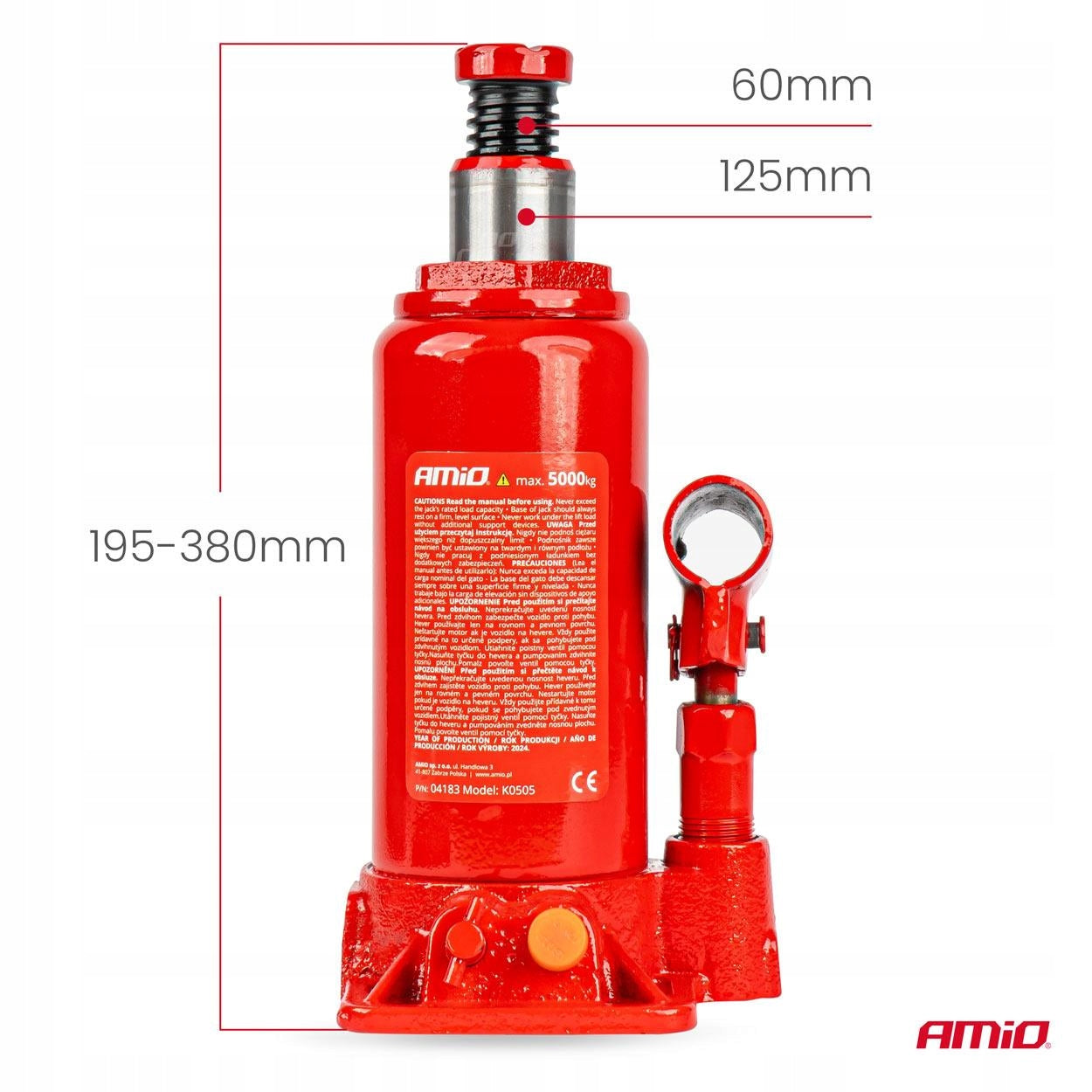 Hydraulic Bollard Lift 5T 5000kg PVC Box AMIO-04183 Product weight with unit packaging 0.4 kg