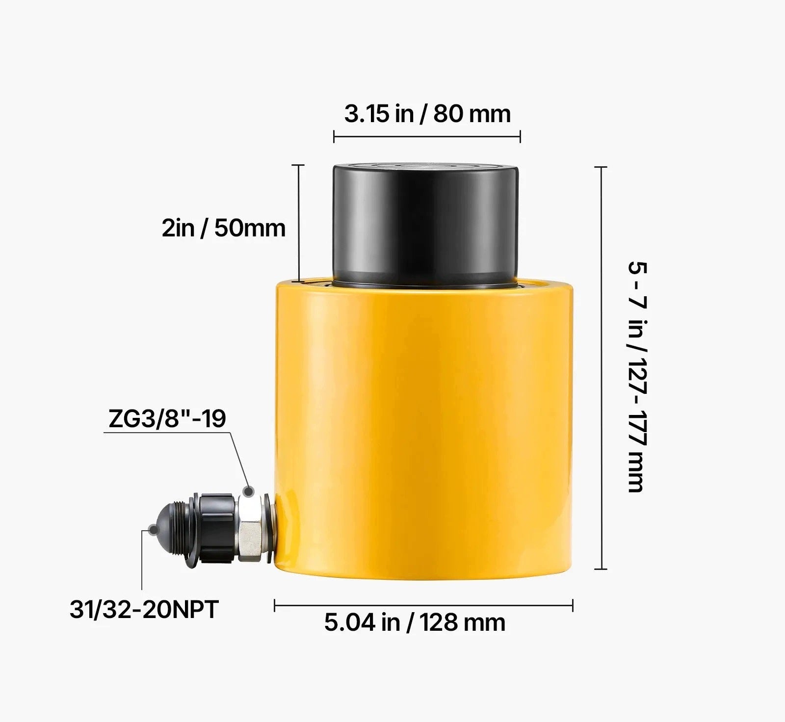 Hydraulic Cylinder Jack 50 Ton Heavy Duty 50mm Single Acting Yellow Steel Manufacturer code 5907021476348