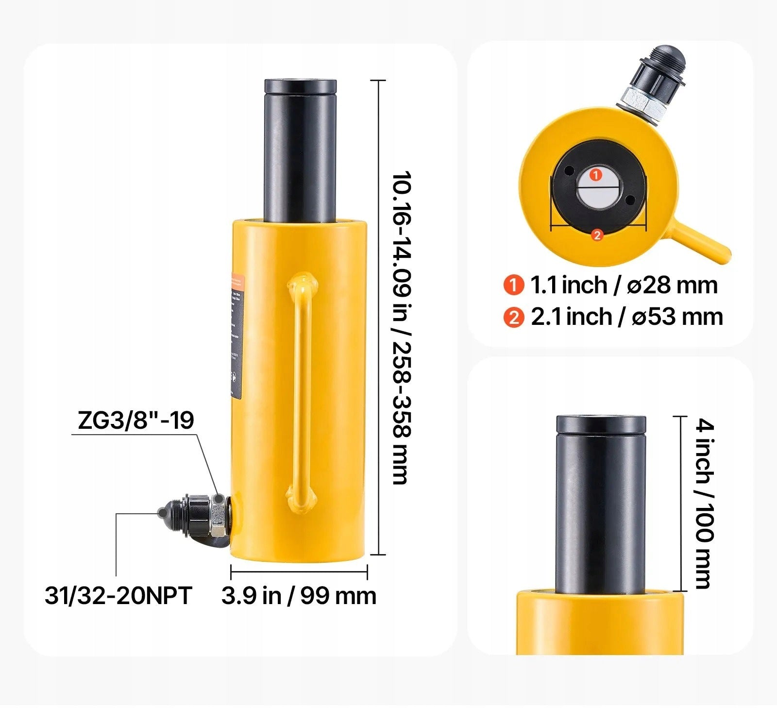 Hydraulic Jack 20 Ton, Strong Piston 100 mm, High Strength Steel Maximum lifting height 358 mm