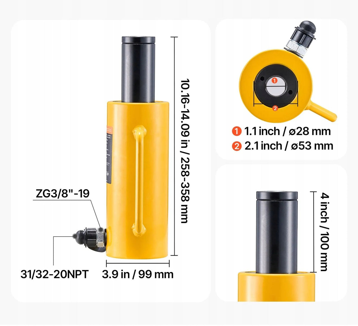 Hydraulic Jack 20 Ton, Strong Piston 100 mm, High Strength Steel Maximum lifting height 358 mm