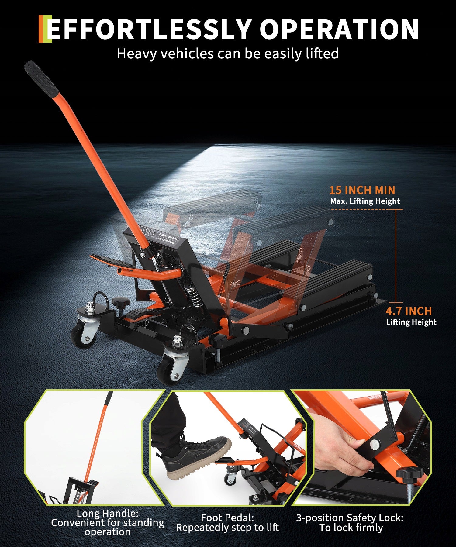 Hydraulic Motorcycle Lift Jack Stand, 4 Wheels, Foot Pedal & Manual Pump Lifting capacity 680 kg