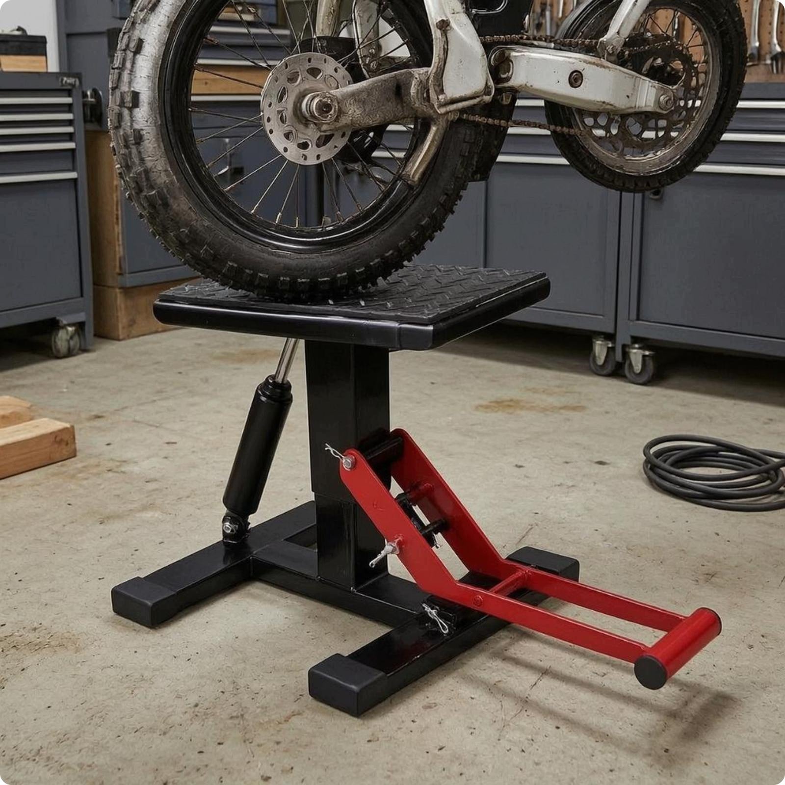 Hydraulic Motorcycle Repair Stand Diamond Plate Top Workshop Equipment
