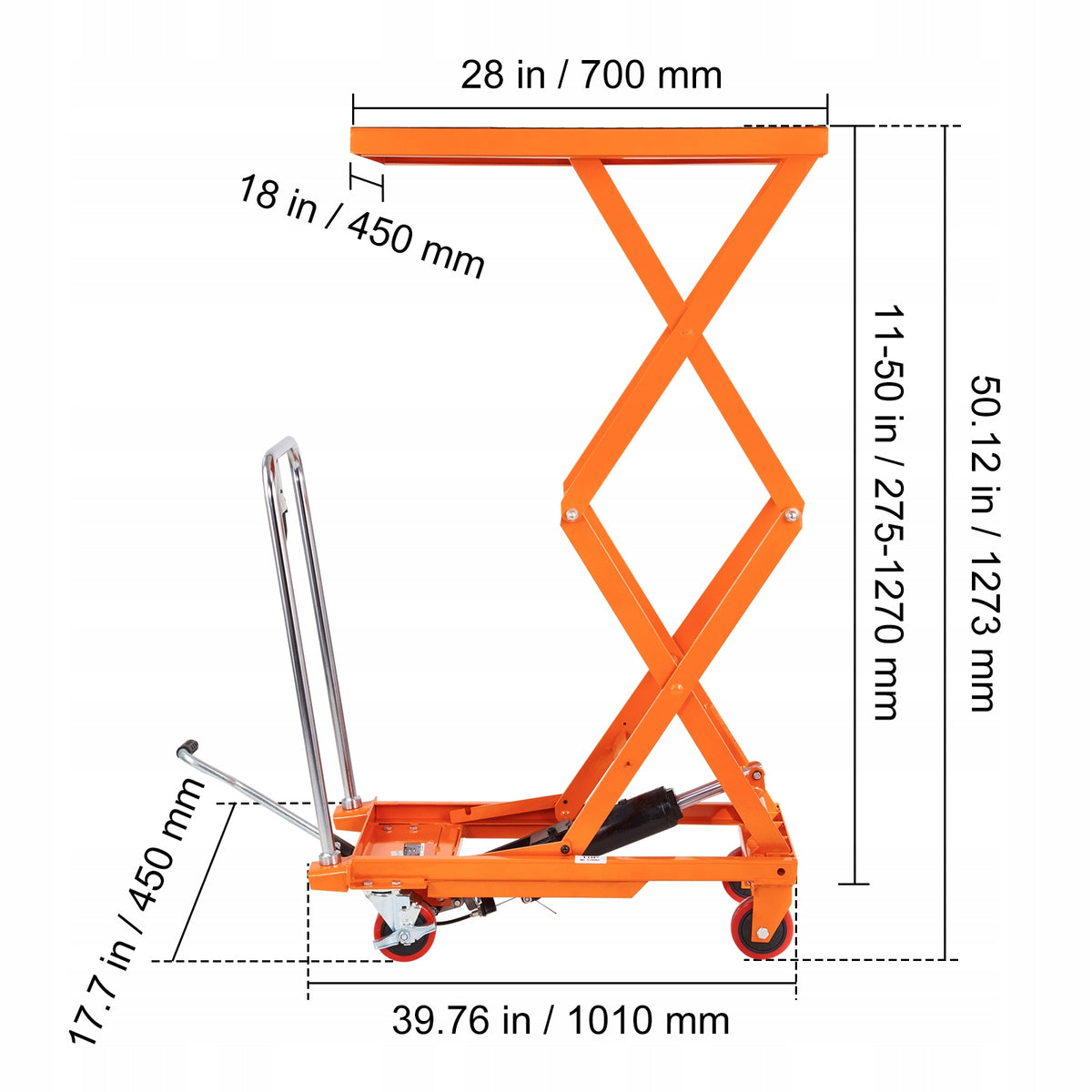Hydraulic Table Load Capacity 150KG With 4 Wheels And Anti Slip Pad Manufacturer code SJYYSJPTCCS4