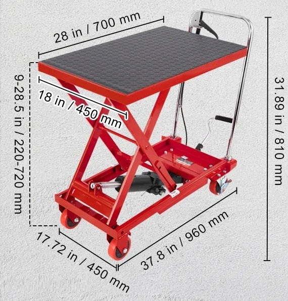 Hydraulic lifting table scissor 227 kg 72 cm red mobile warehouse Brand no brand