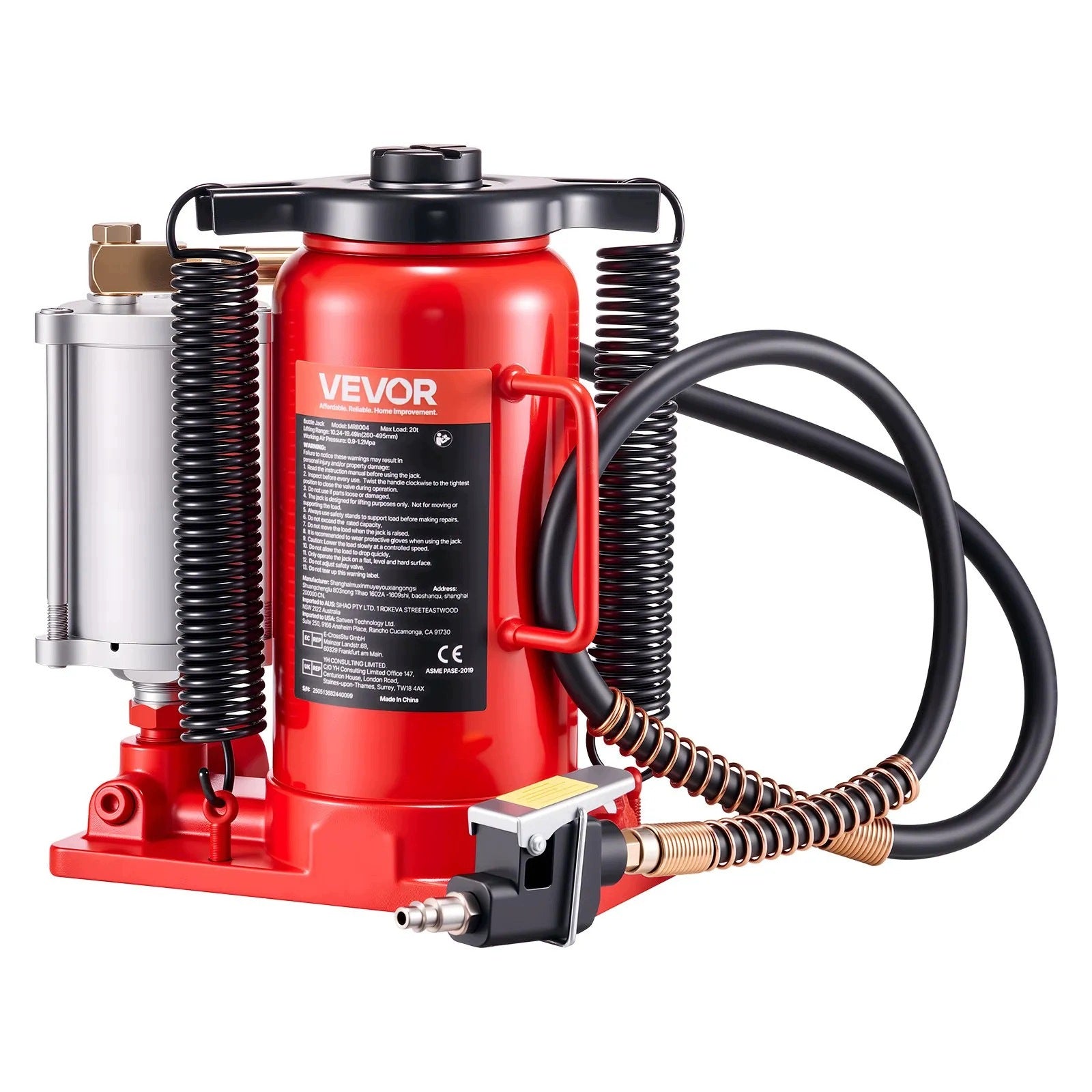 Hydraulic pneumatic bottle lift max 20 t red 260-495 mm