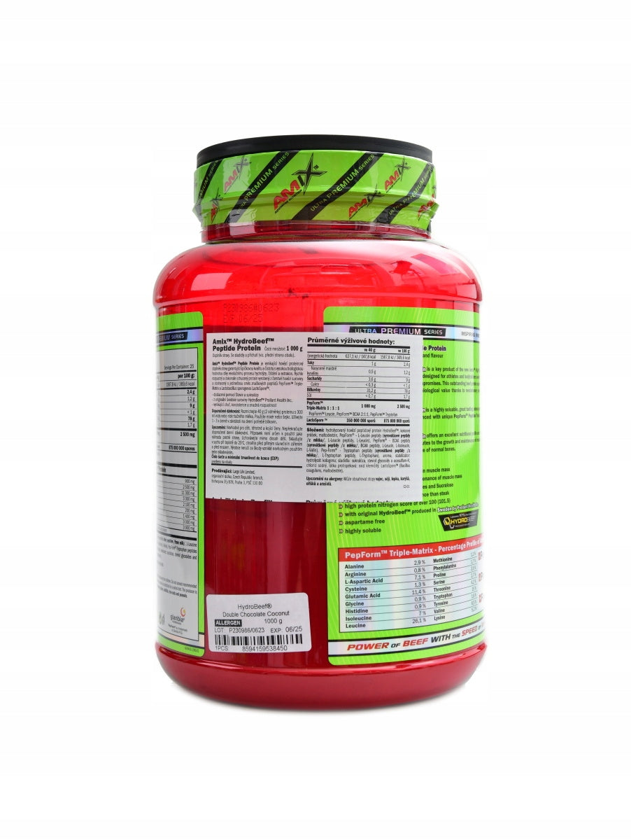 Hydrobeef peptide protein 1000g Amix čokoláda višeň Expiration date at least six months from the date of purchase