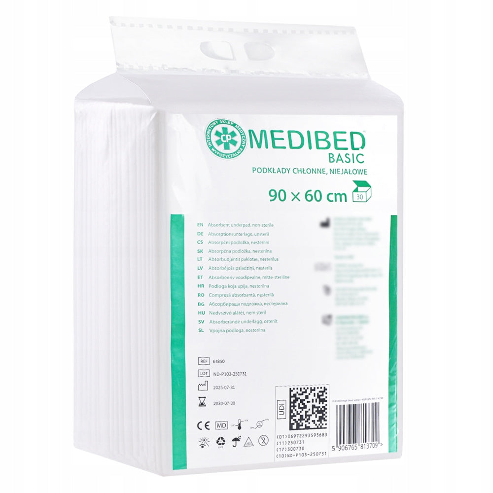 Hygienic changing pads MEDIBED BASIC 90X60 760ml 30 PCS. Medical device yes