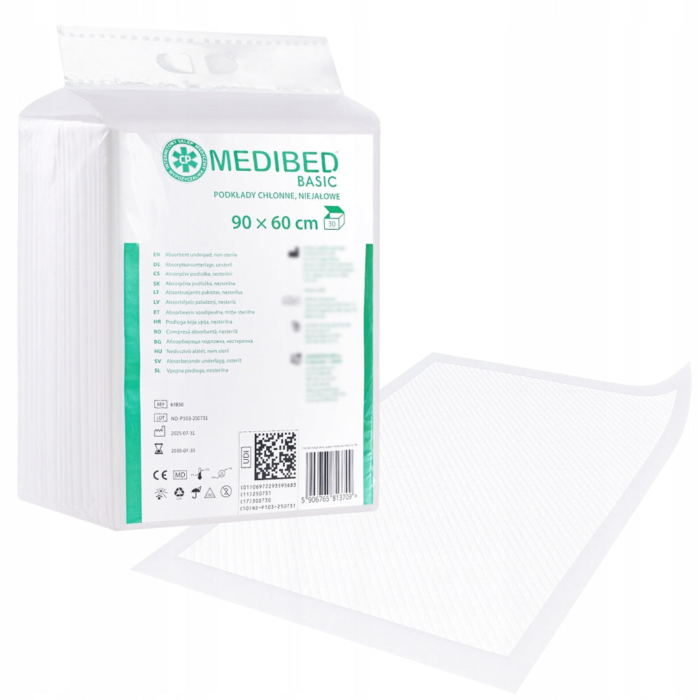 Hygienic changing pads MEDIBED BASIC 90X60 760ml 30 PCS. Packaging status original
