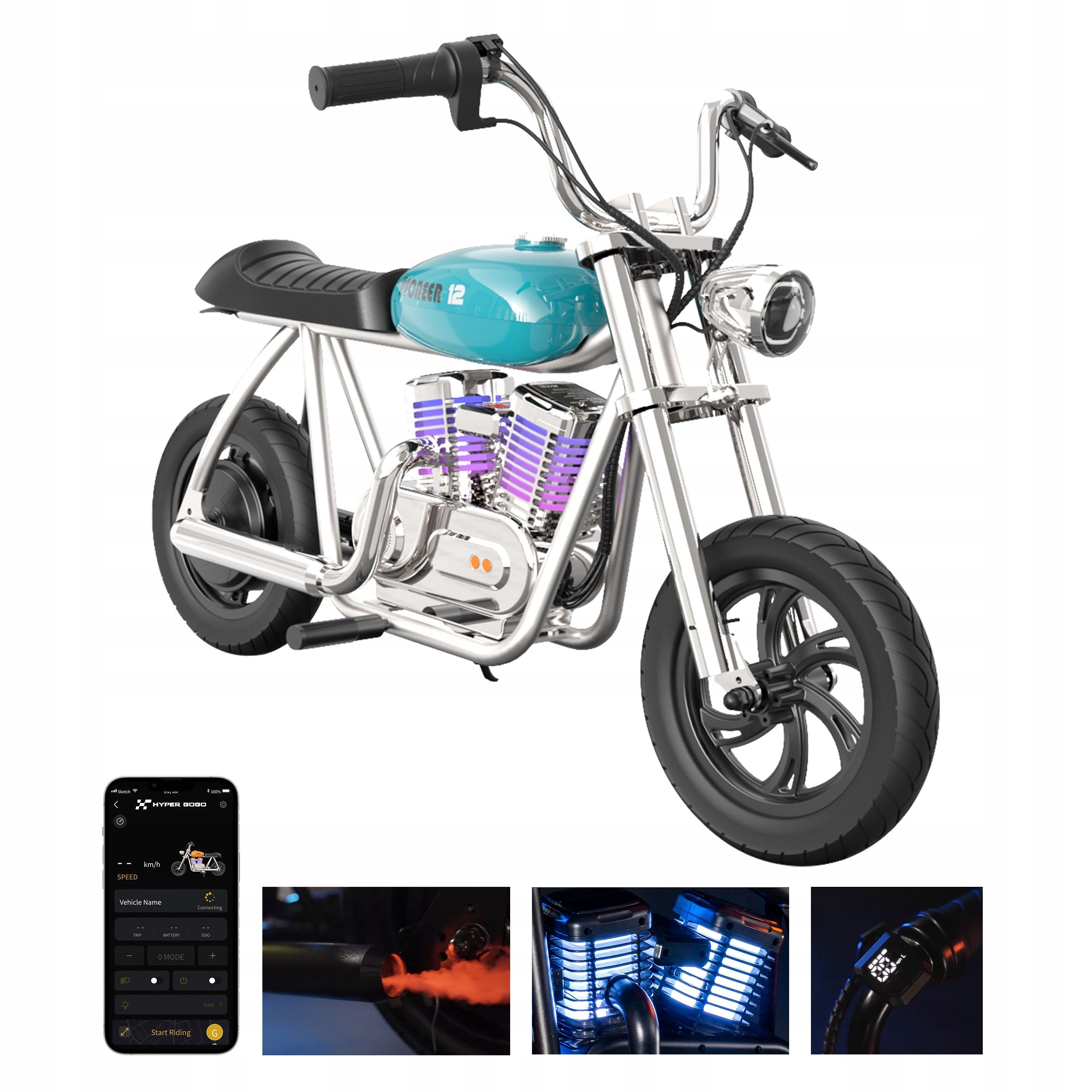 Hyper Gogo Pioneer 12 Plus Electric Motorcycle with App - Blue