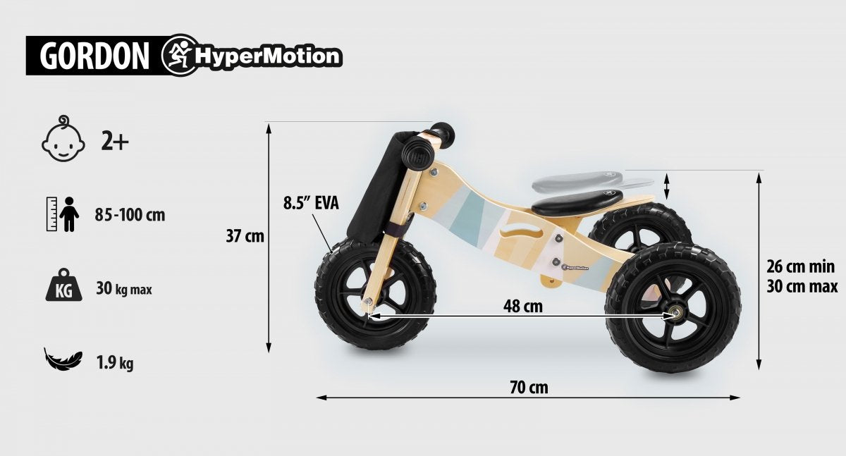 HyperMotion GORDON Wooden tricycle 2in1from 18 m+ Height 85–100 cm