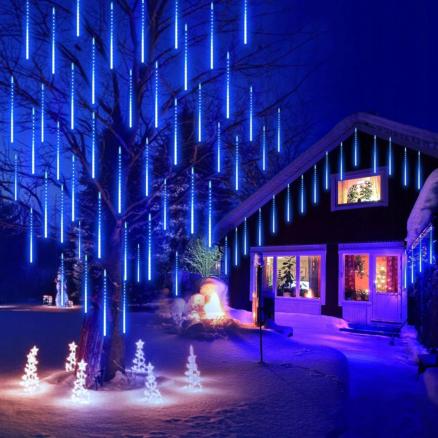ICICLES FALLING SNOW 50CM LED METEORITE LIGHTS BLUE GARLAND Packaging status original