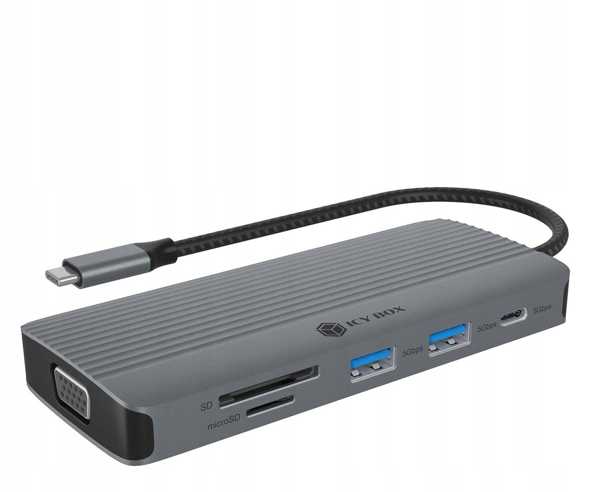 ICY BOX HUB USB-C 10in1 HDMI 4K VGA RJ45 SD Audio PD 100W Docking Station