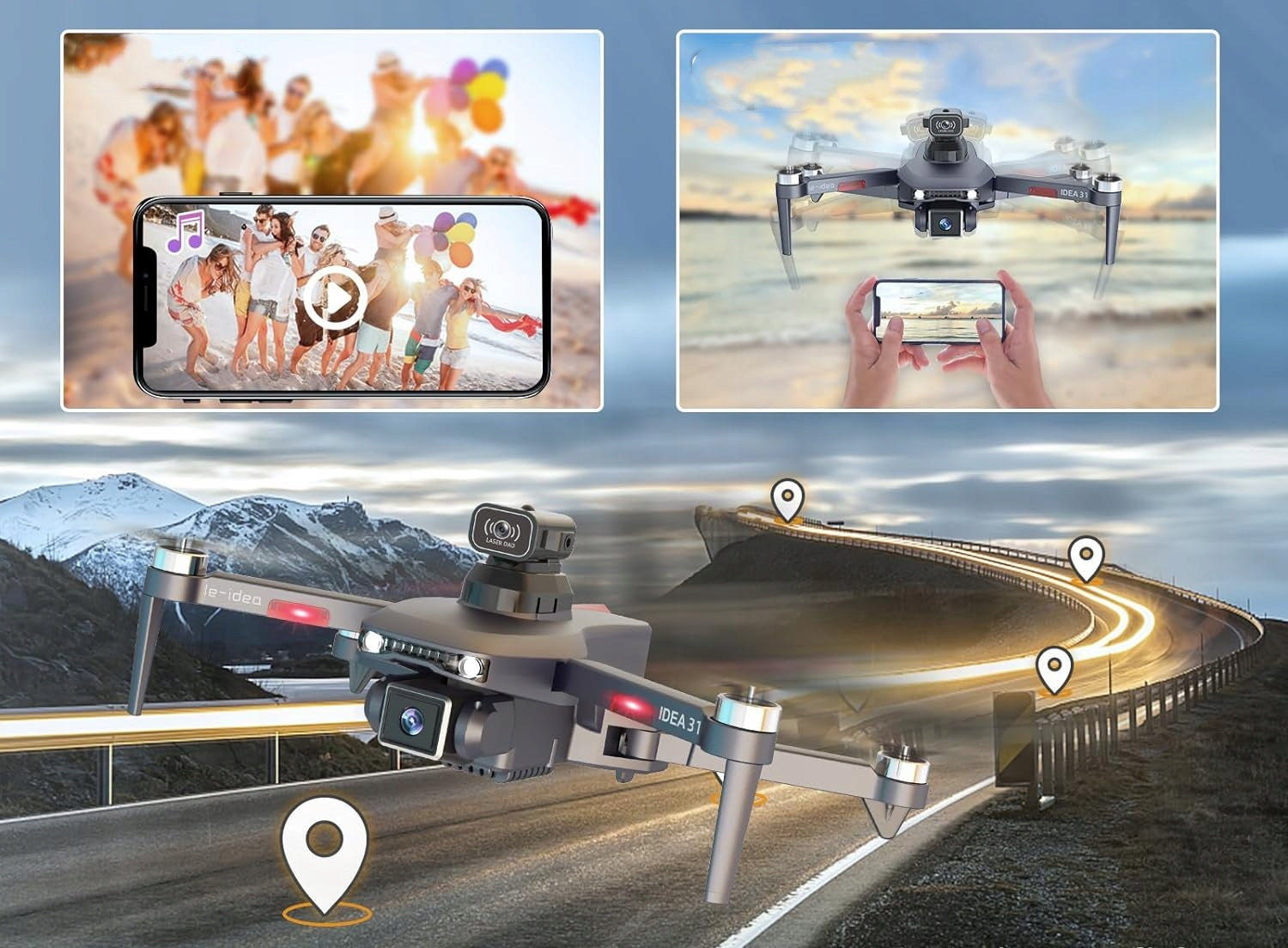 IDEA31P Professional Le-Idea Drone, 2 Cameras 4K, WiFi, with 2 Batteries 1020P Manufacturer code B0C2V1113J