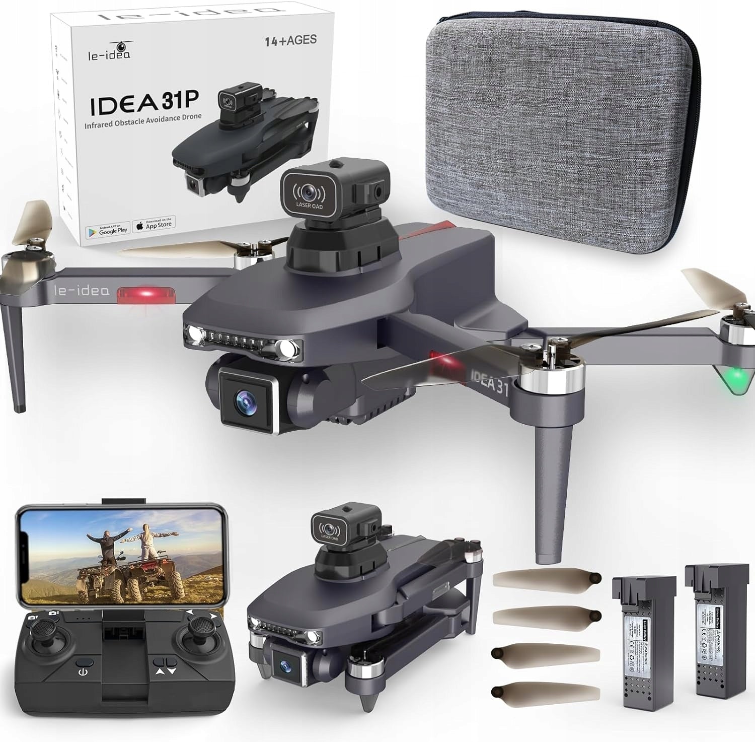 IDEA31P Professional Le-Idea Drone, 2 Cameras 4K, WiFi, with 2 Batteries 1020P