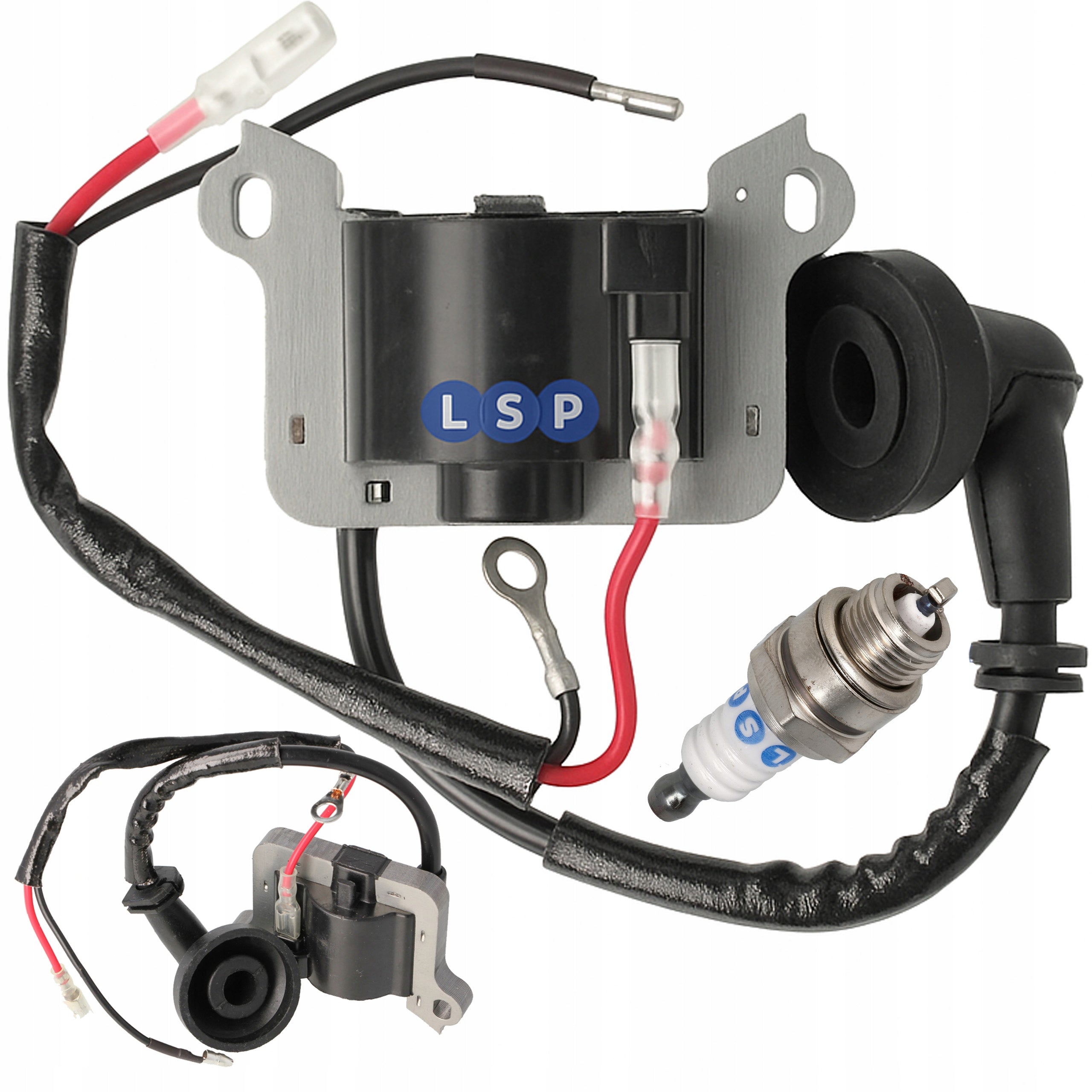 IGNITION COIL FOR COMBUSTION SCYTHE NAC DEMON SPARK PLUG + CANDLE