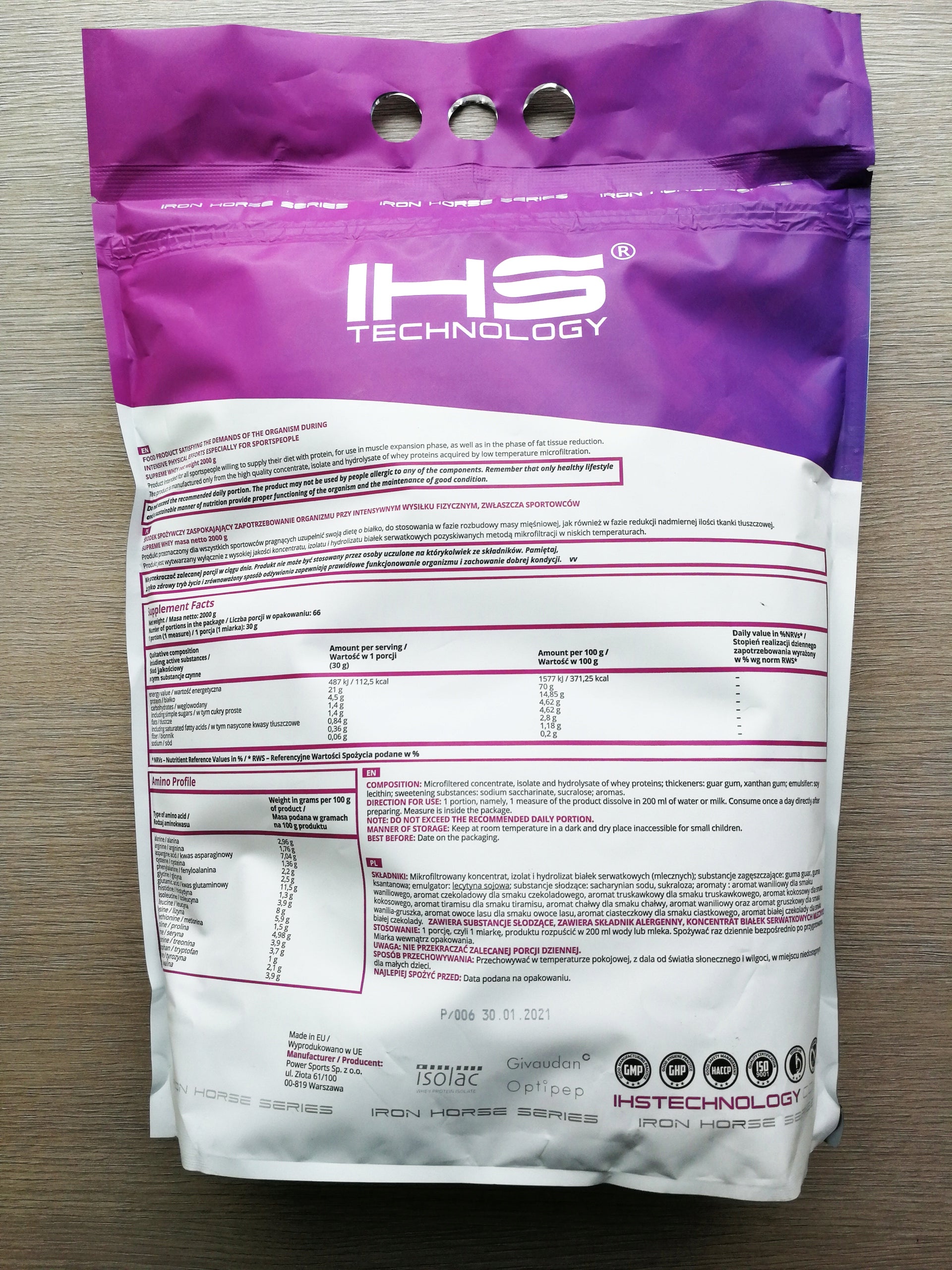 IHS Iron Horse Supreme Whey Vanilla Protein Conditioner 2000 g Expiration date at least 1 year from the date of purchase