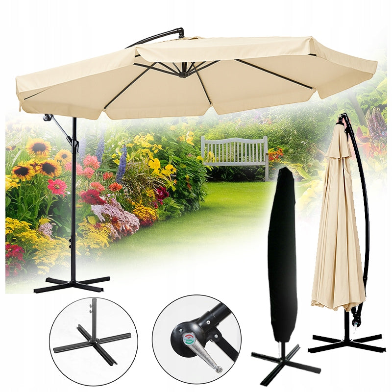 IKAR-BL-EC ECRU FOLDING GARDEN UMBRELLA WITH BOOM + COVER