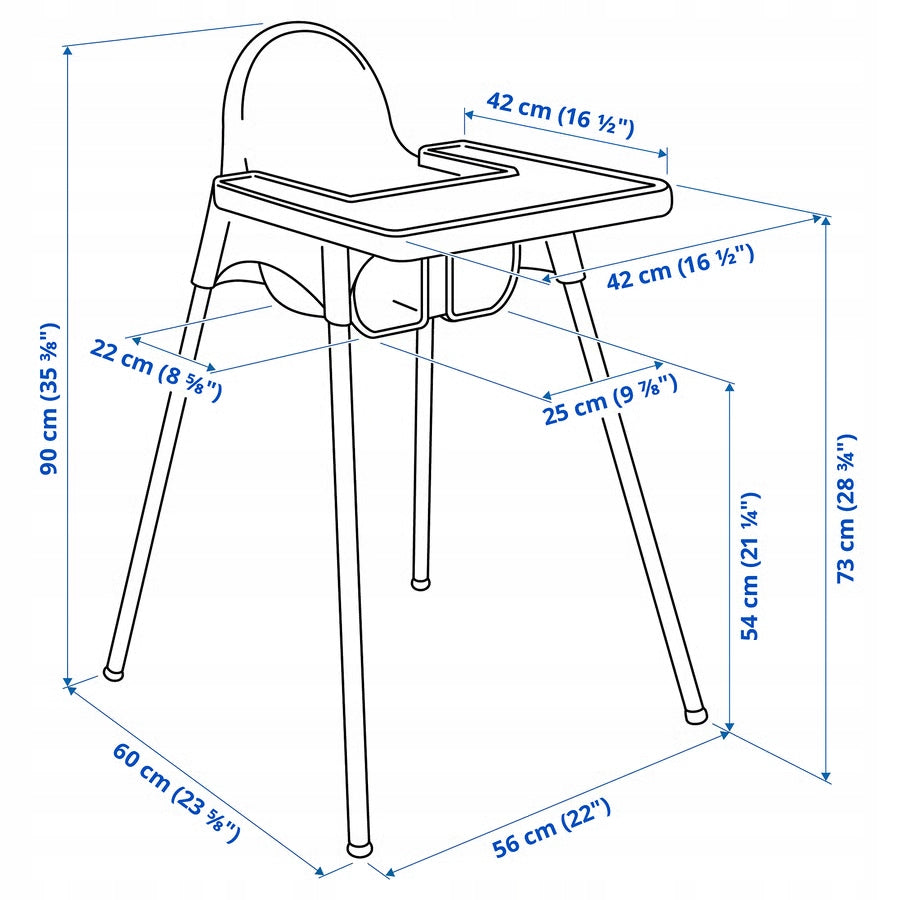 IKEA ANTILOP Highchair with tray, grey-blue/white Packaging status original