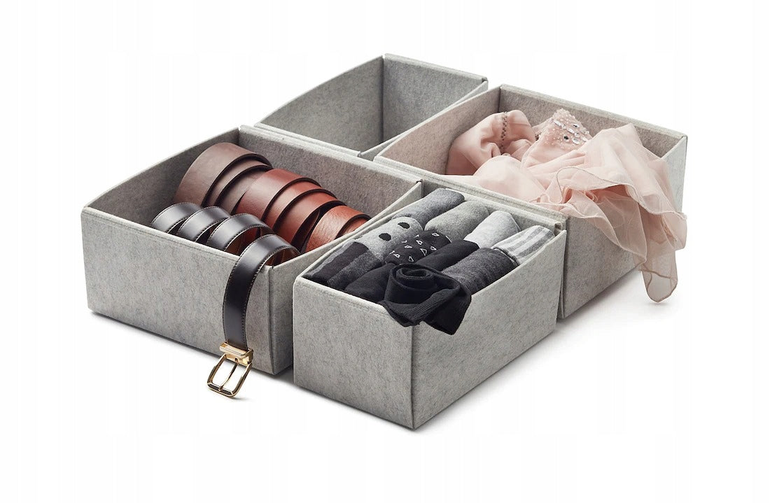 IKEA KOMPLEMENT grey felt boxes set 90x54cm 8pcs included Kind drawer organizer