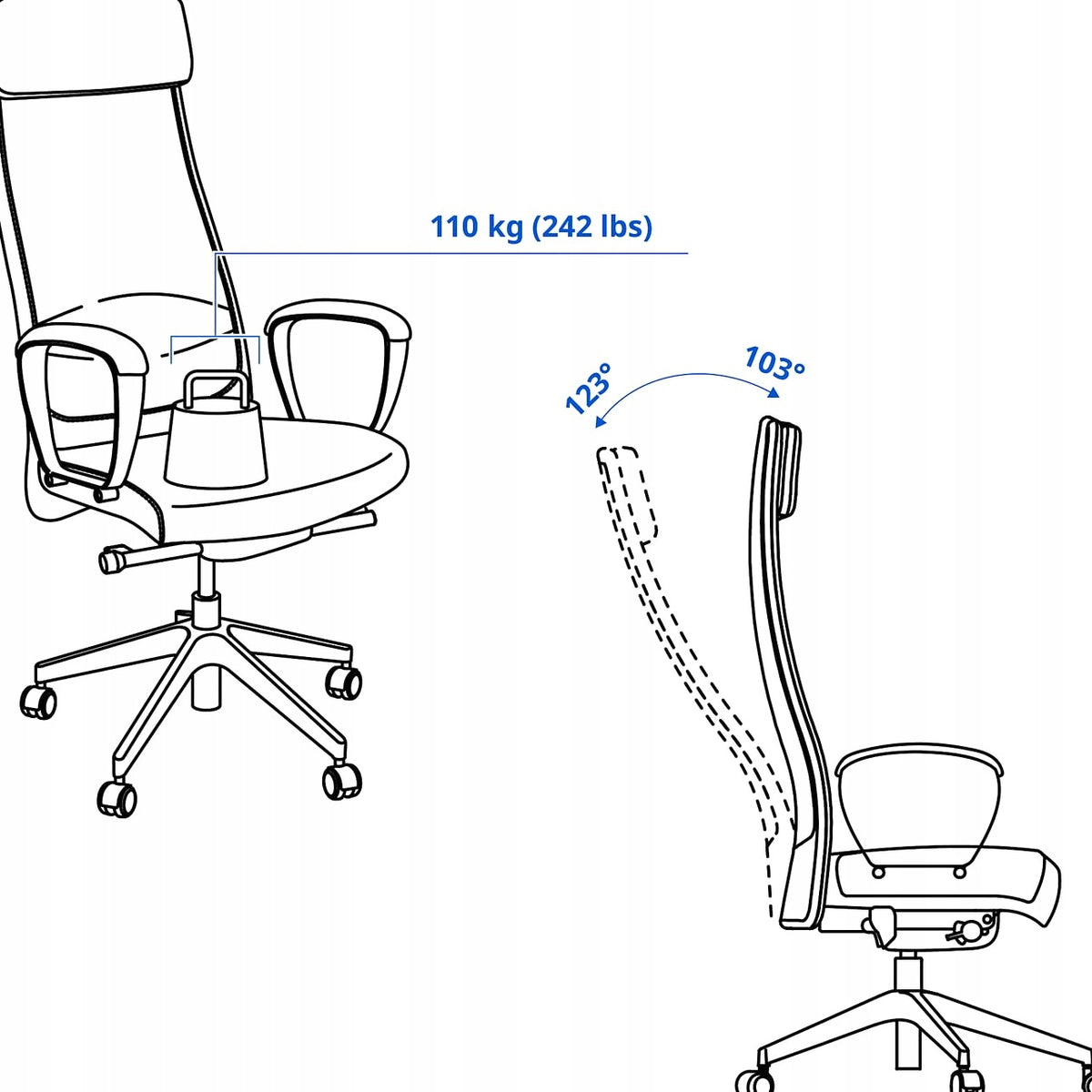 IKEA MARKUS Ergonomic Office Chair Vissle Dark Grey Furniture depth 70 cm