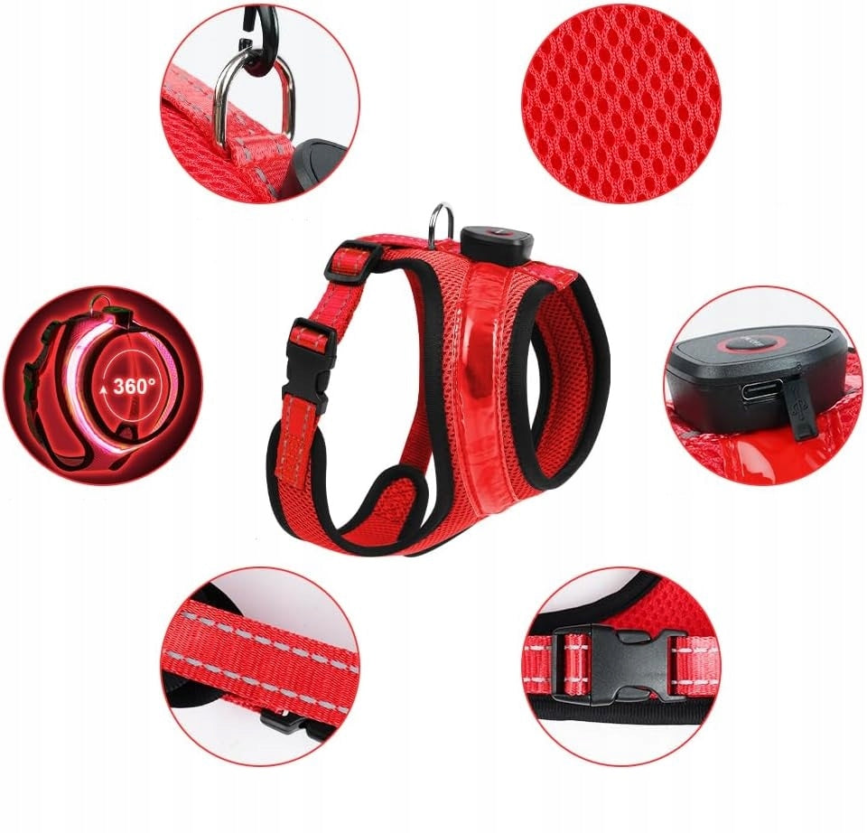 ILLUMINATED ADJUSTABLE HARNESS WITH LEASH 150CM FOR DOG RED SIZE XL Manufacturer code 451