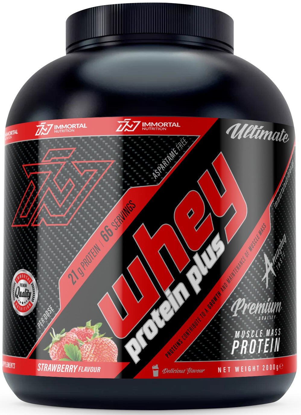 IMMORTAL WHEY PROTEIN PLUS 2000g NUTRIENT PROTEIN WPC 2kg Strawberry Flavour