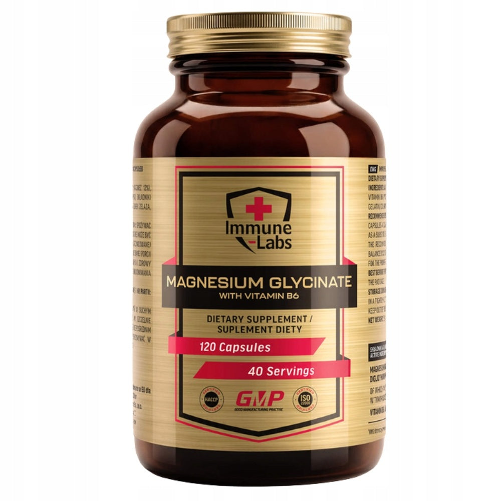 IMMUNE LABS MAGNESIUM GLYCINATE 555 mg + B6 120 kaps FOR NERVOUS SYSTEM STRESS Brand Immune-Labs