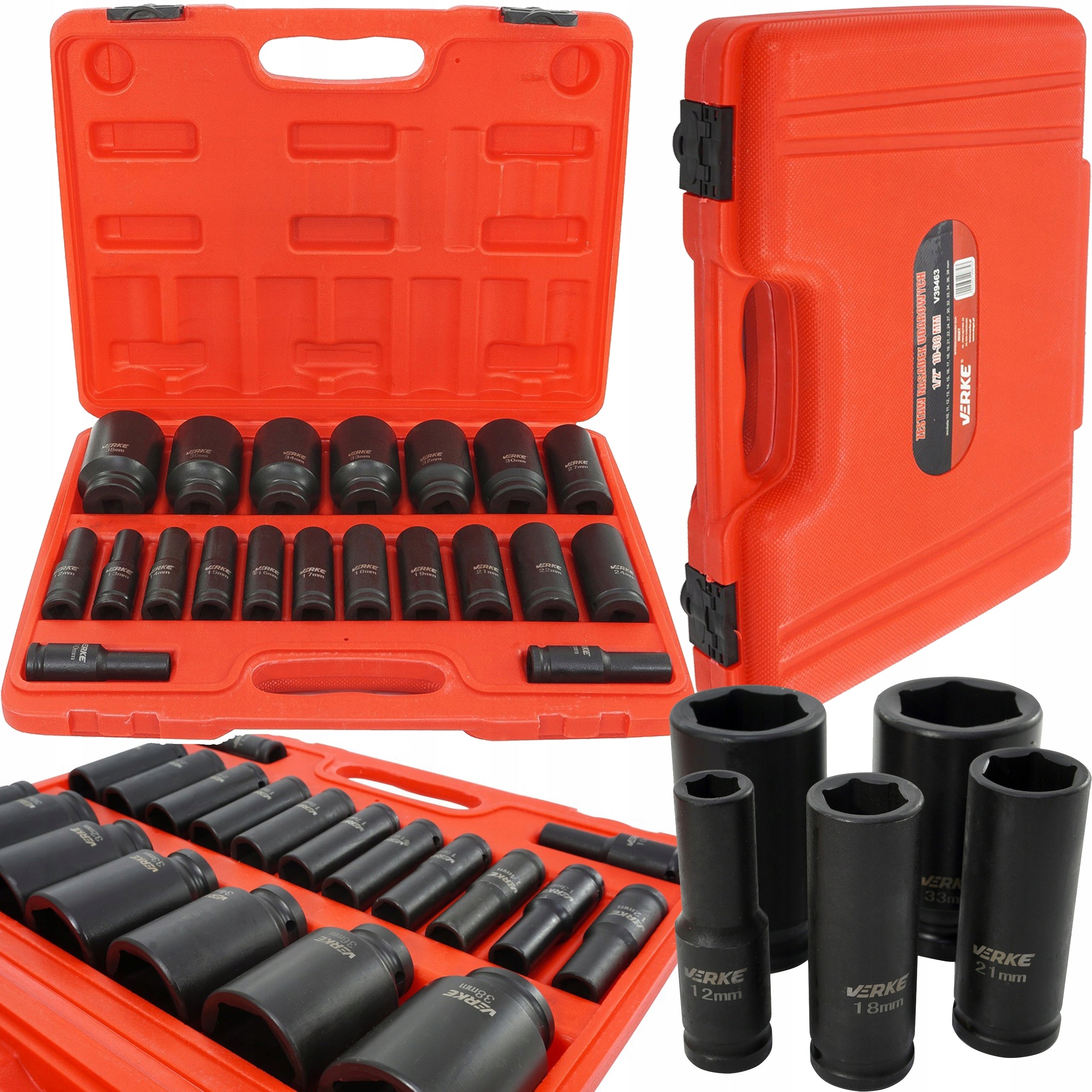 IMPACT CAPS 1/2 LONG SOCKET WRENCH IMPACT SOCKET SET 10-38