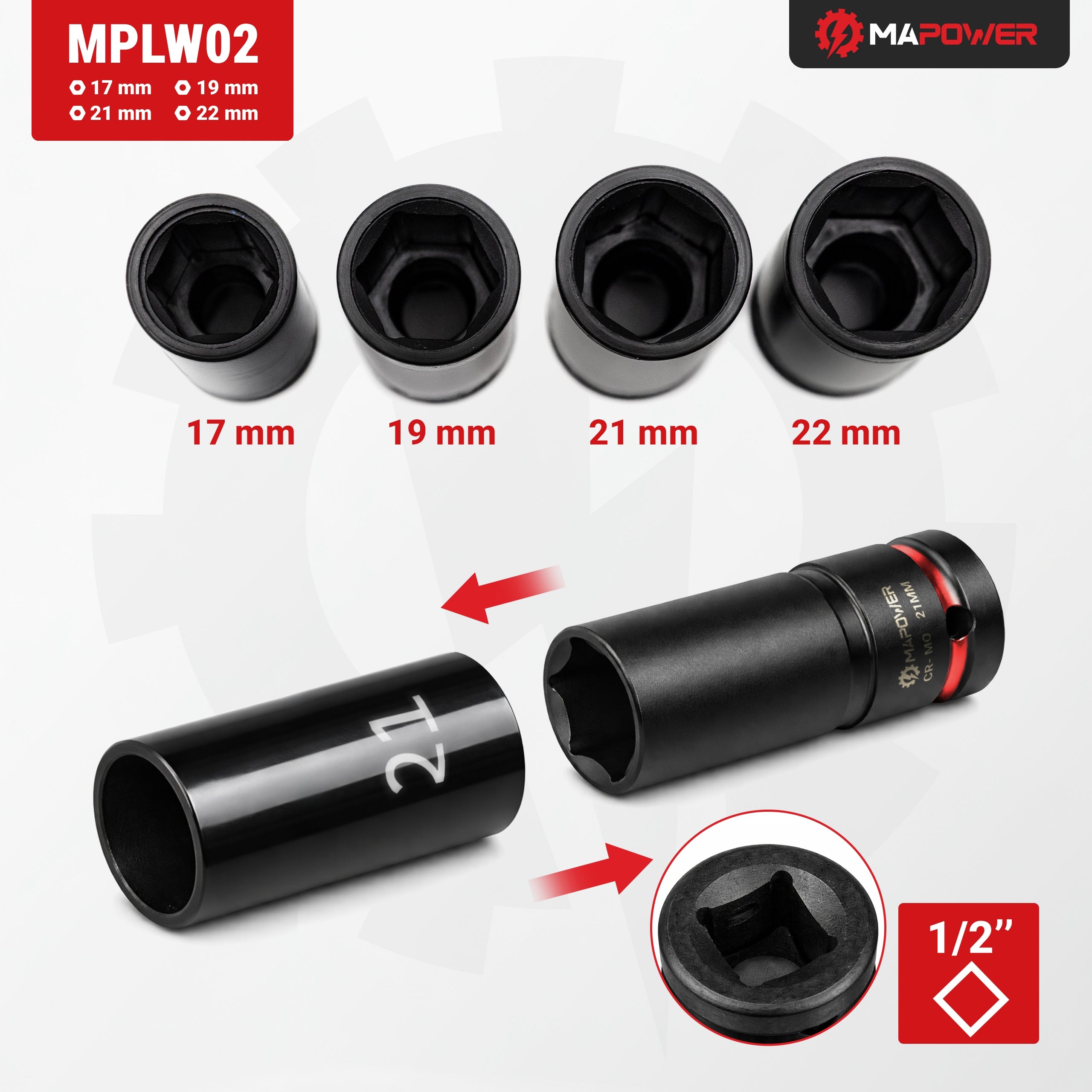 IMPACT CAPS 1/2 SET OF CAPS FOR ALLOY WHEELS LONG 17 19 21 22 Brand MAPOWER