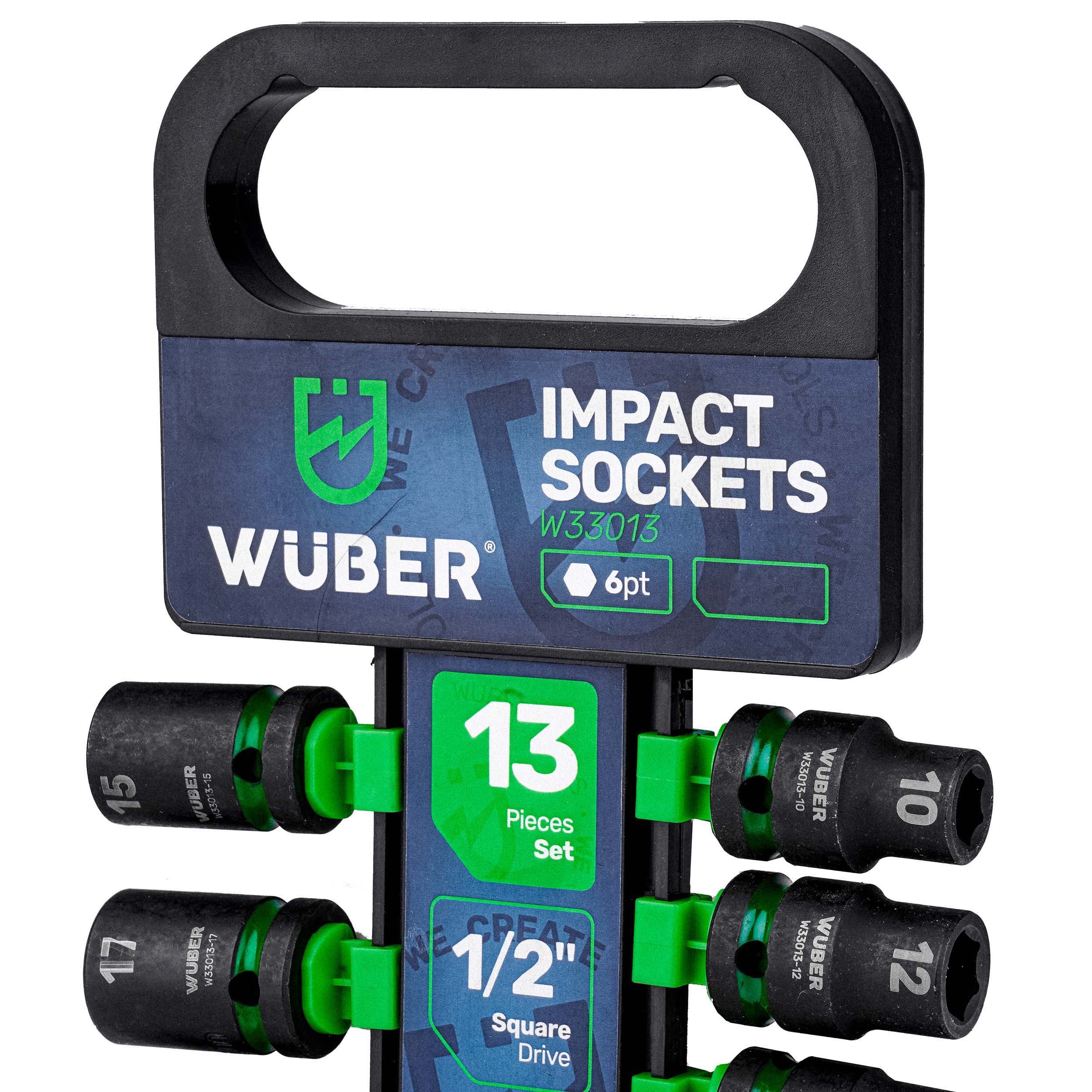 IMPACT CAPS CAP SET 13 PACK 1/2" 6-ANGLE SHORT CAPS 10-32MM Manufacturer code W33013 ZESTAW NASADEK UDAROWYCH 13 SZT WUBER