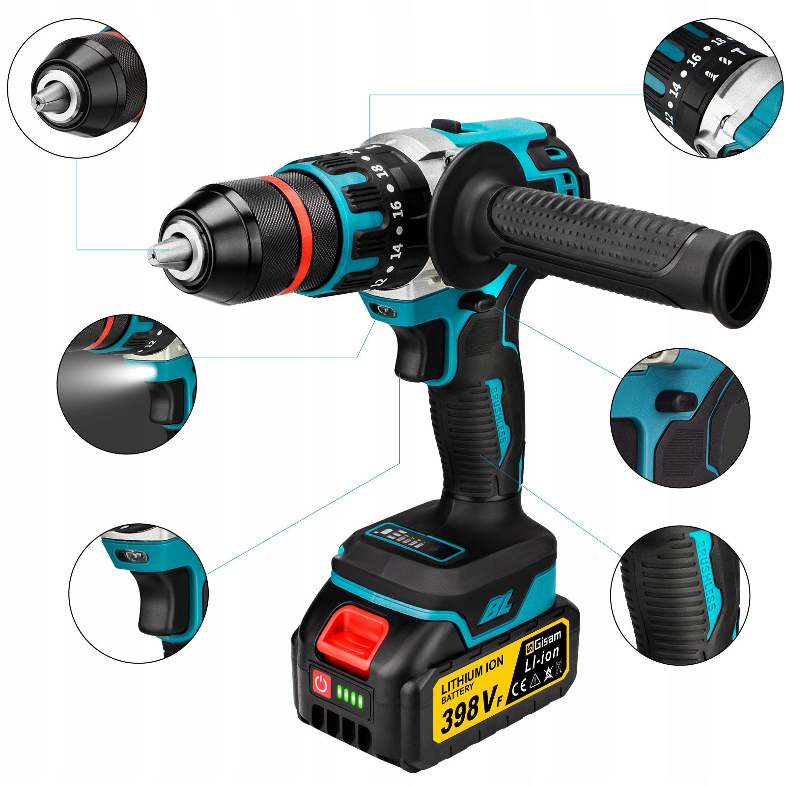 IMPACT DRIVER CORDLESS DRILL 2X 18V 3.0A BRUSHLESS Series Gisam
