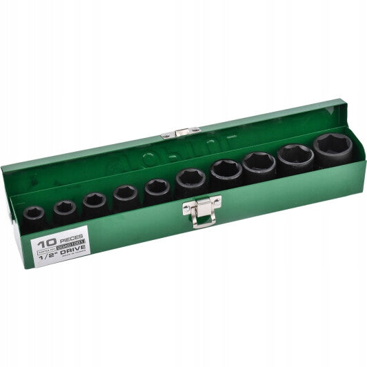 IMPACT SOCKET SET 1/2" 10-24 MM 10 EL 6-ANGLE CR-MO TOPTUL GDAD1001 Manufacturer code GDAD1001
