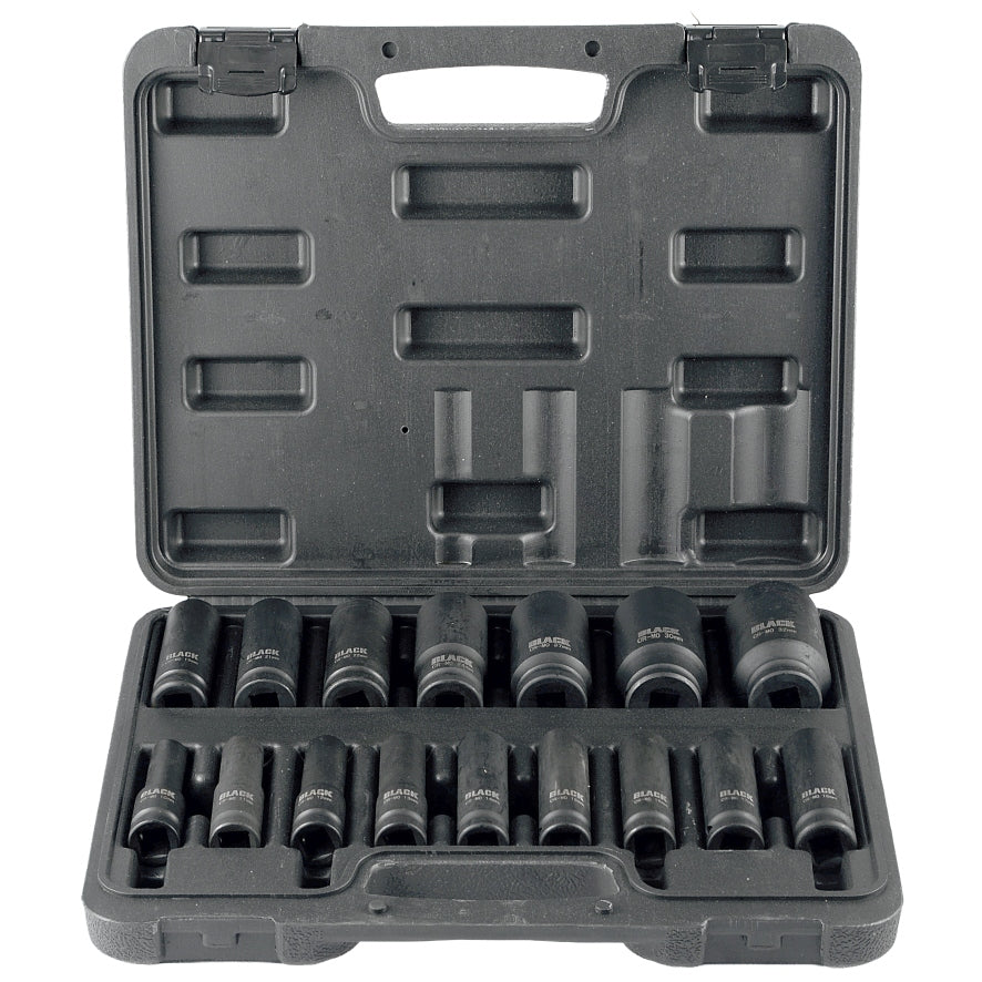 IMPACT SOCKET SET 1/2" 16 ELEMENTS 10-32MM CASE BLACK 13302 CRV Brand Black