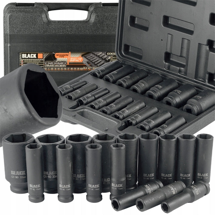 IMPACT SOCKET SET 1/2" 16 ELEMENTS 10-32MM CASE BLACK 13302 CRV