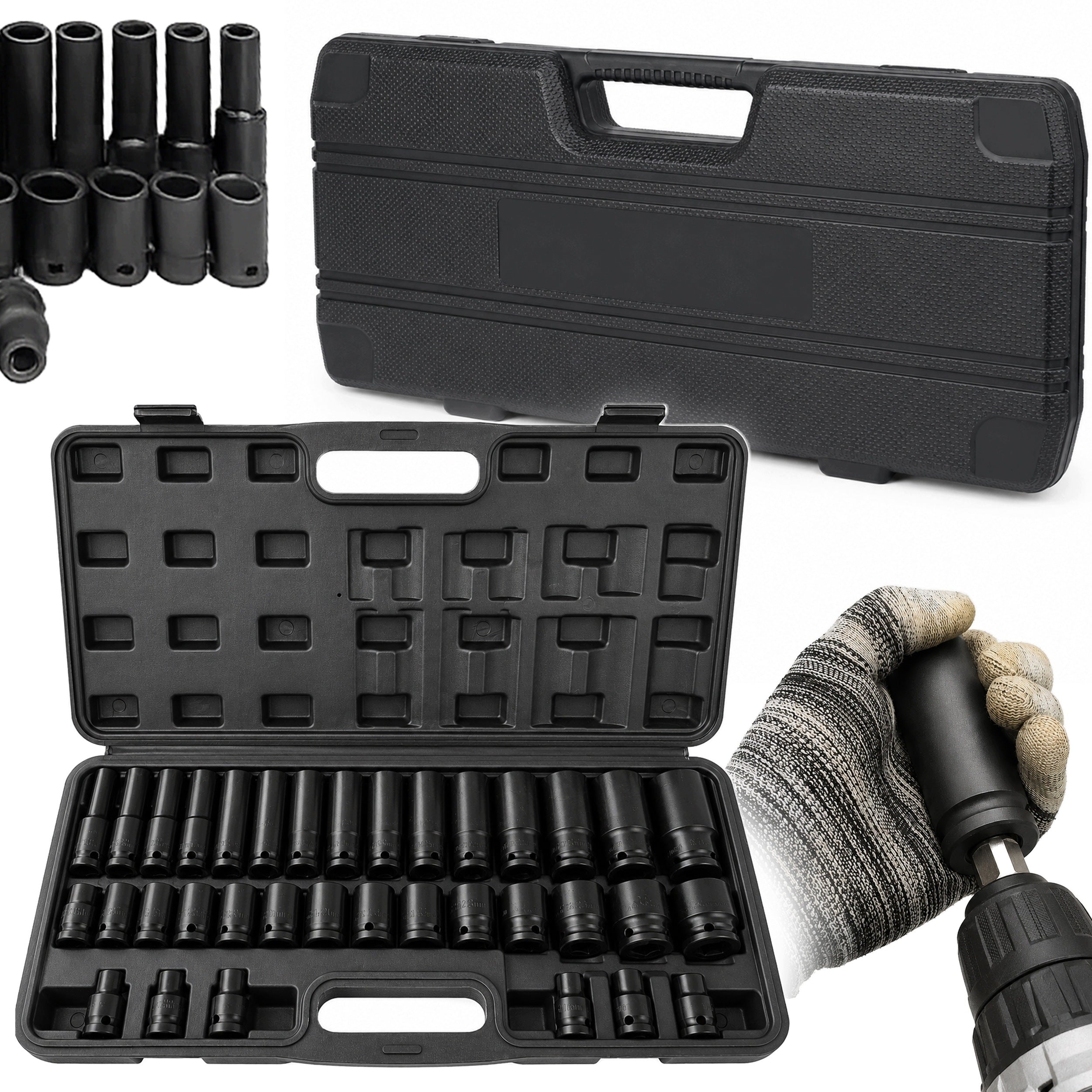 IMPACT SOCKET SET 1/2" 8-32mm IMPACT SOCKETS 35 el Cr-Mo + SUITCASE