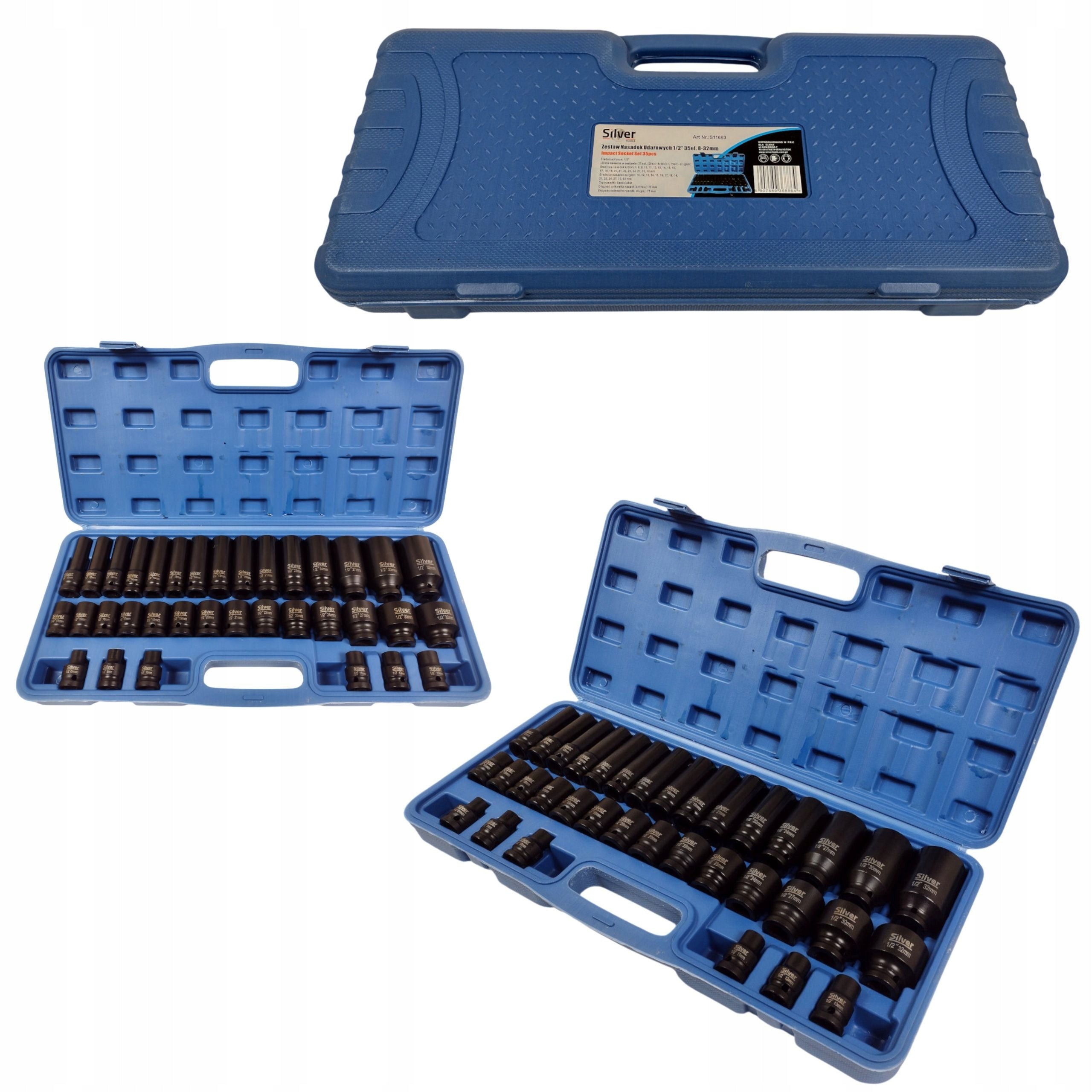 IMPACT SOCKET SET 8-32 IMPACT CAPS 1/2 IMPACT 35 ELEMENTS SUITCASE