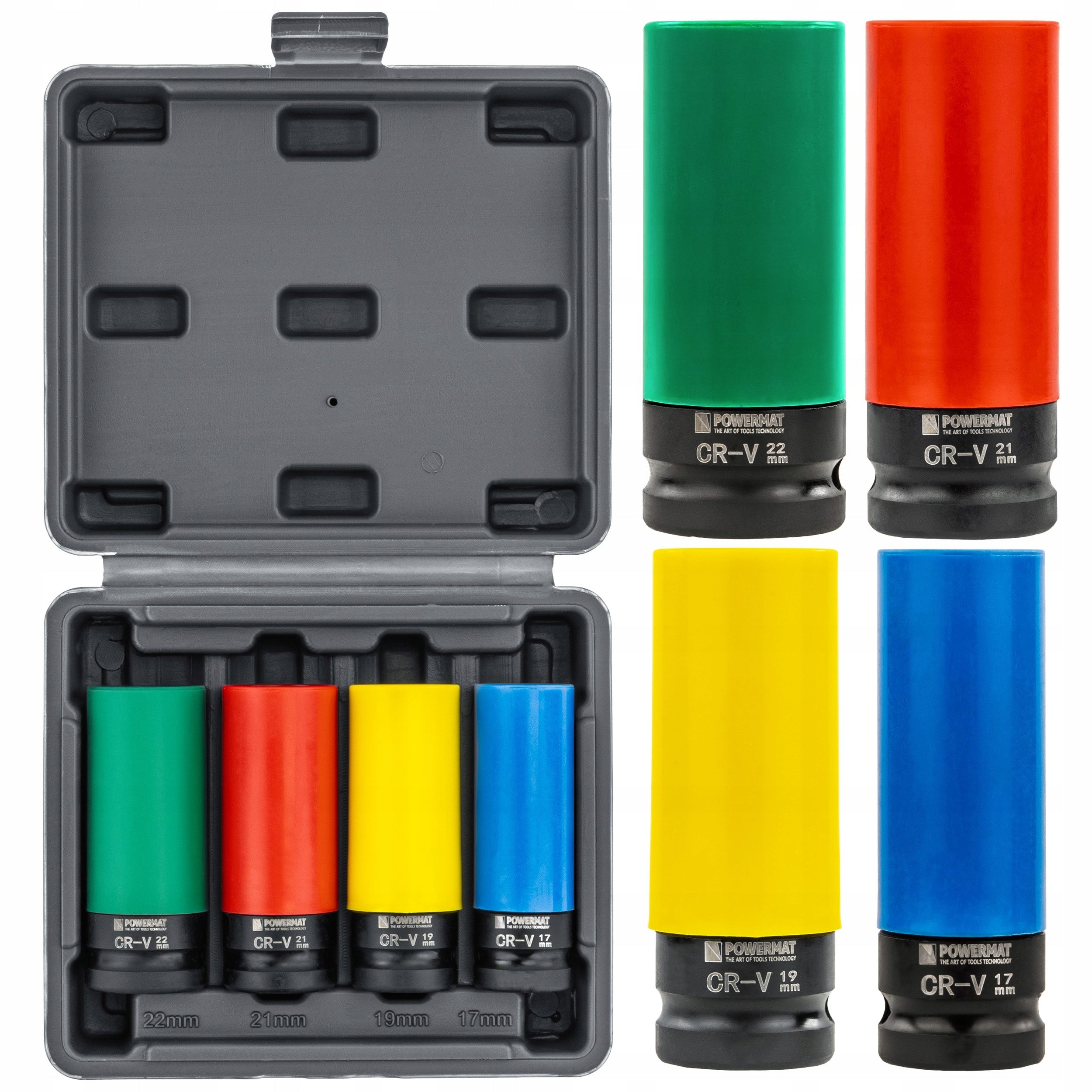 IMPACT SOCKET SET FOR ALLOY WHEELS 17/19/21/22 MM COLORFUL 4 PCS
