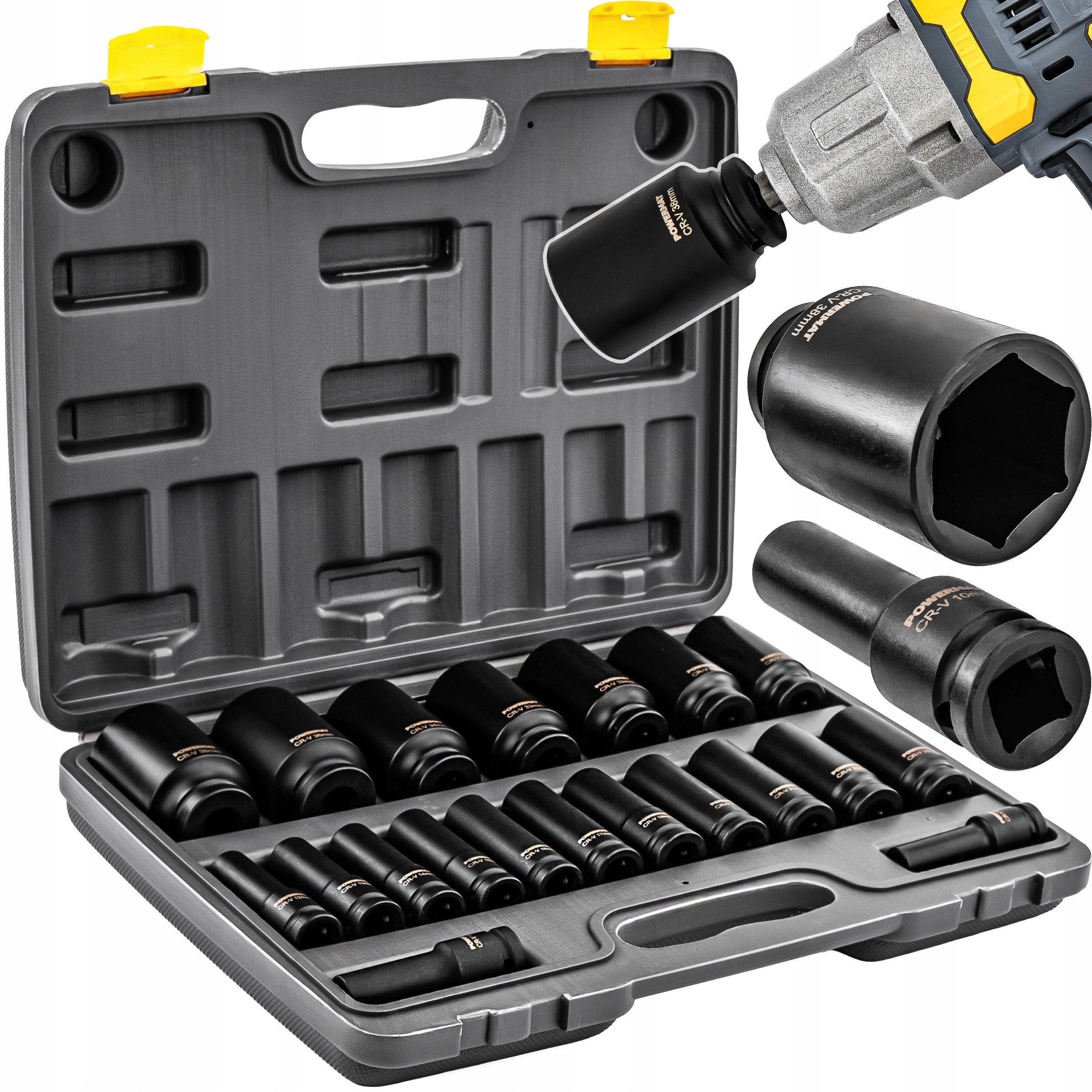 IMPACT SOCKET SET FOR KEYS 10-38MM HEX 20PCS 1/2" 78MM CRV CASE
