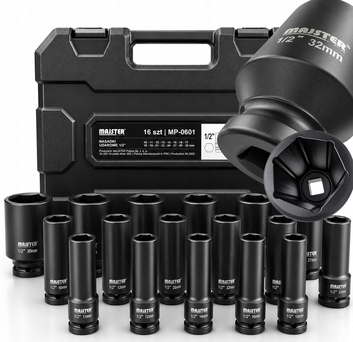 IMPACT SOCKETS IMPACT SOCKET SET 1/2 LONG AND SHORT 16EL MP0601 Manufacturer code NASADKI NASADAKA UDAROWYCH