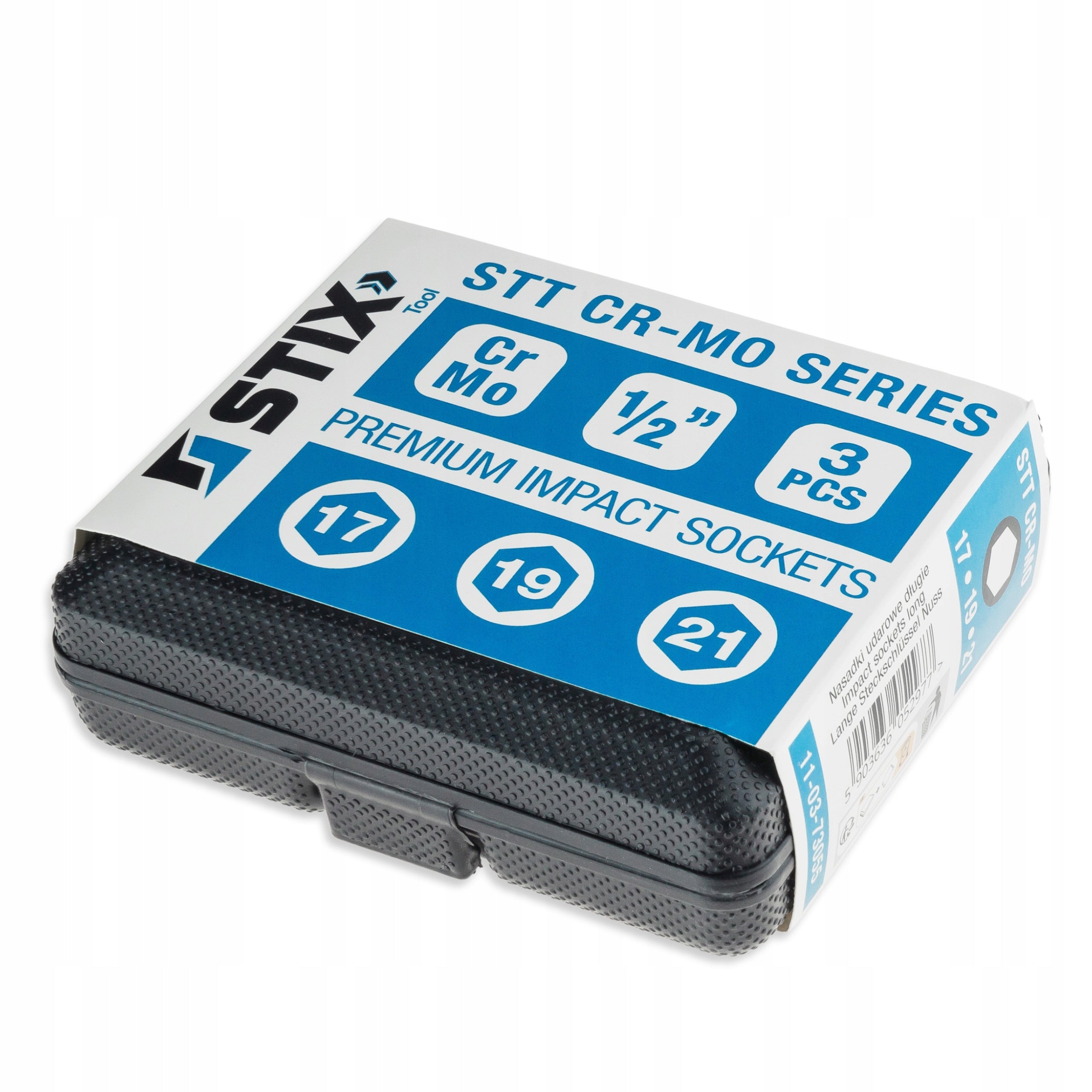 IMPACT SOCKETS LONG 1/2'' 17MM, 19MM, 21MM CR-MO SOCKET WRENCHES - STIX Product weight with unit packaging 0.79 kg