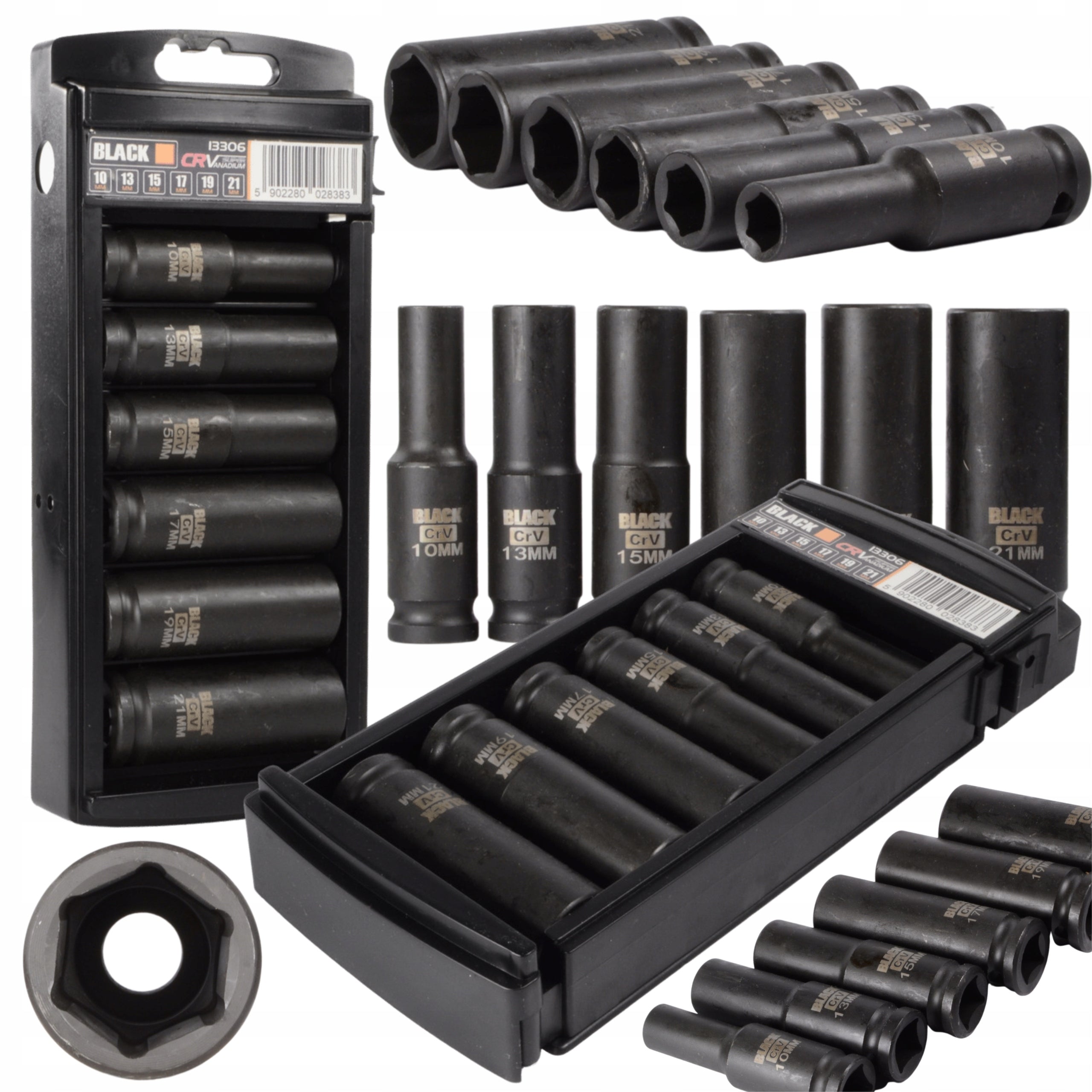 IMPACT SOCKETS SET OF IMPACT SOCKETS 1/2 10-21 BLACK