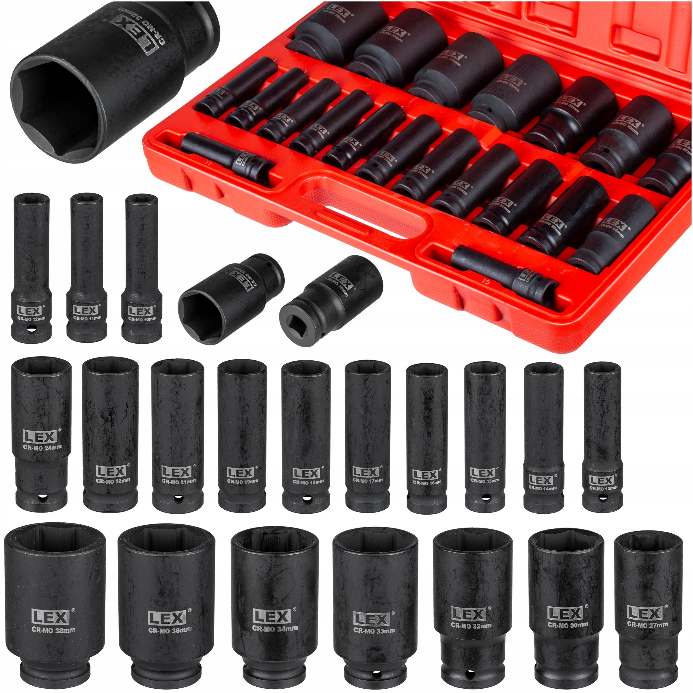 IMPACT SOCKETS set 10-38 mm 1/2 inch STEEL CrMo SOCKET SET 20 pieces