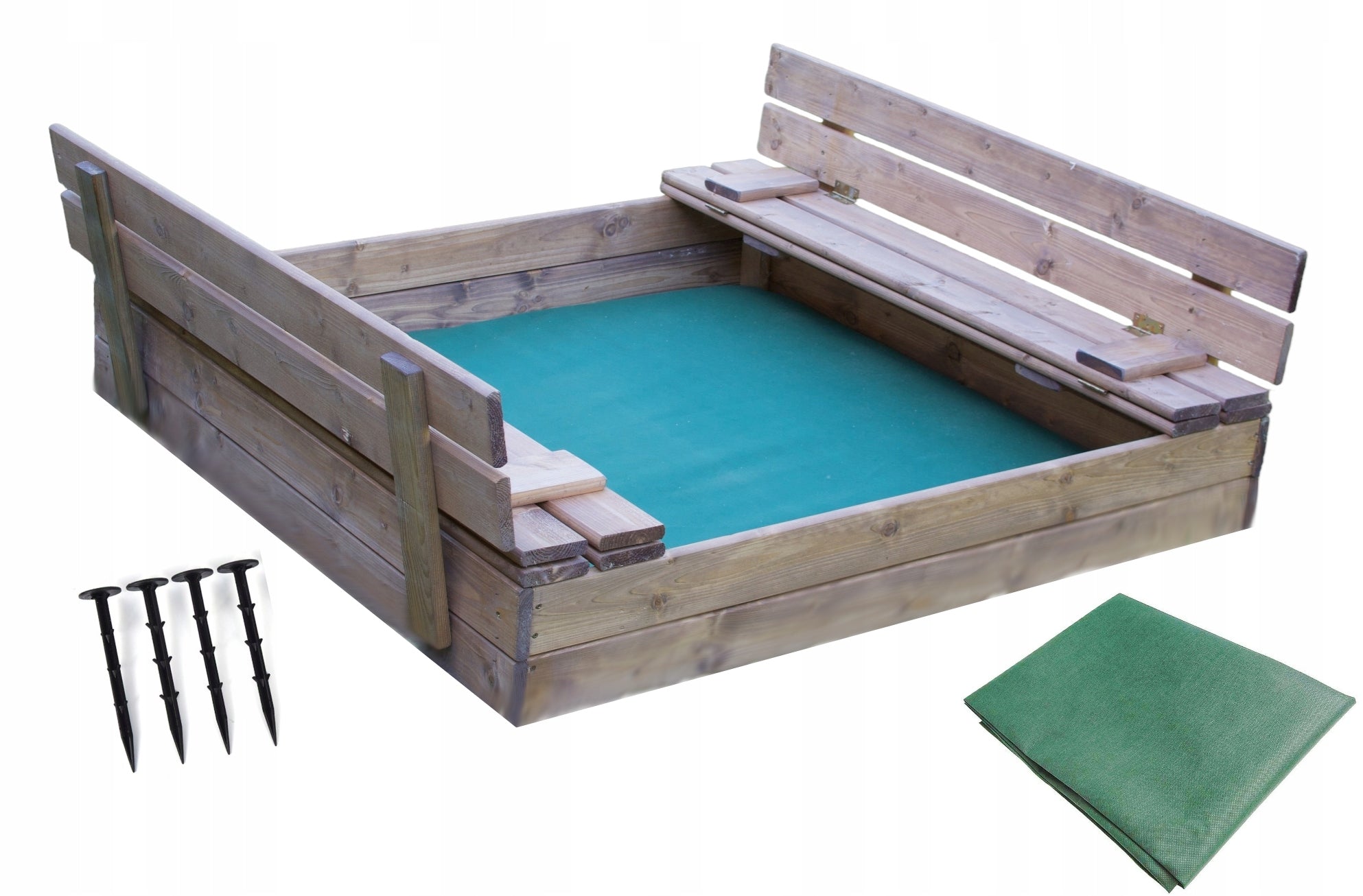IMPREGNATED WOODEN SANDBOX, strong, lockable, benches, 120 cm + FREEBIES