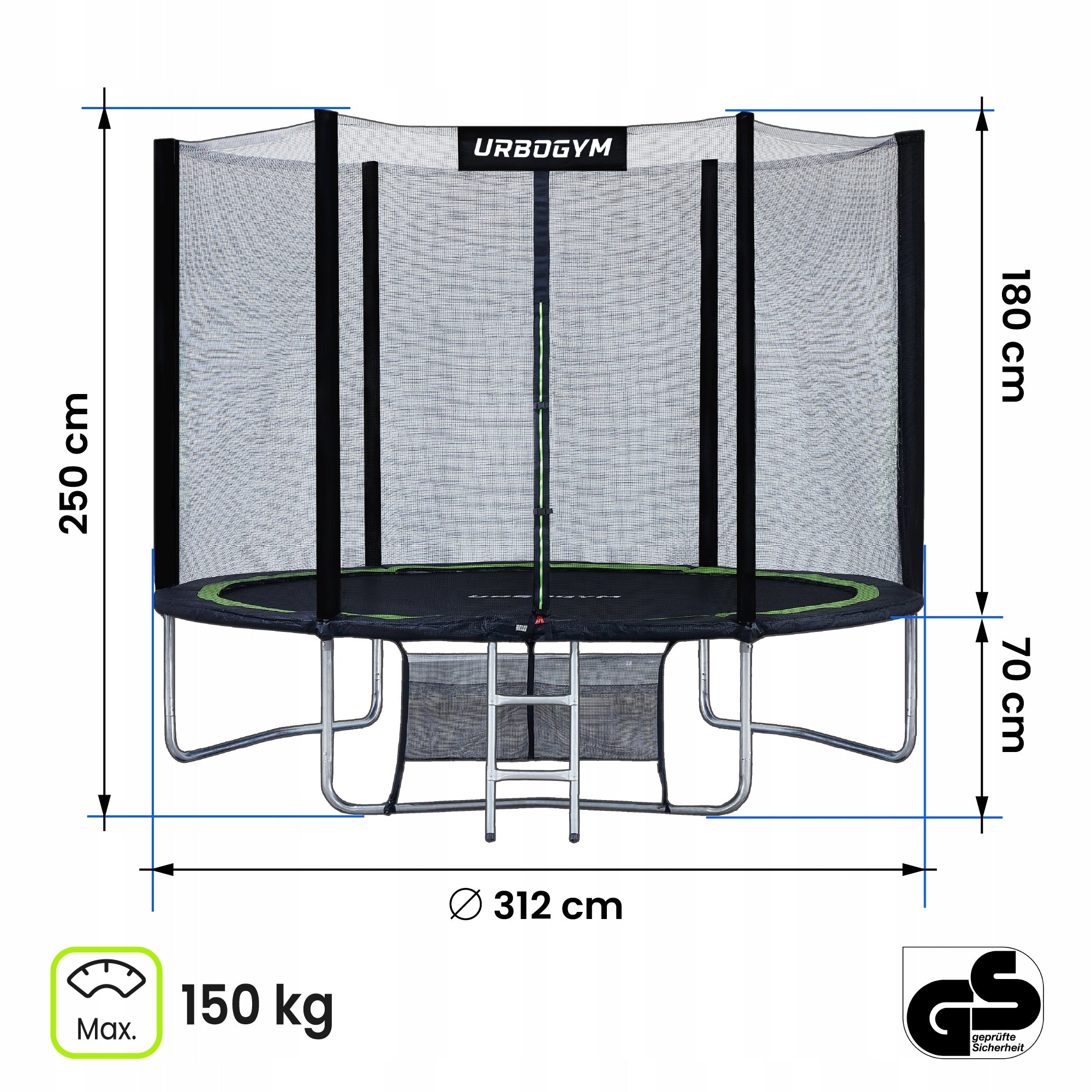 INDOOR GARDEN TRAMPOLINE FOR CHILDREN'S GARDEN 10 FT 312CM Kind with net