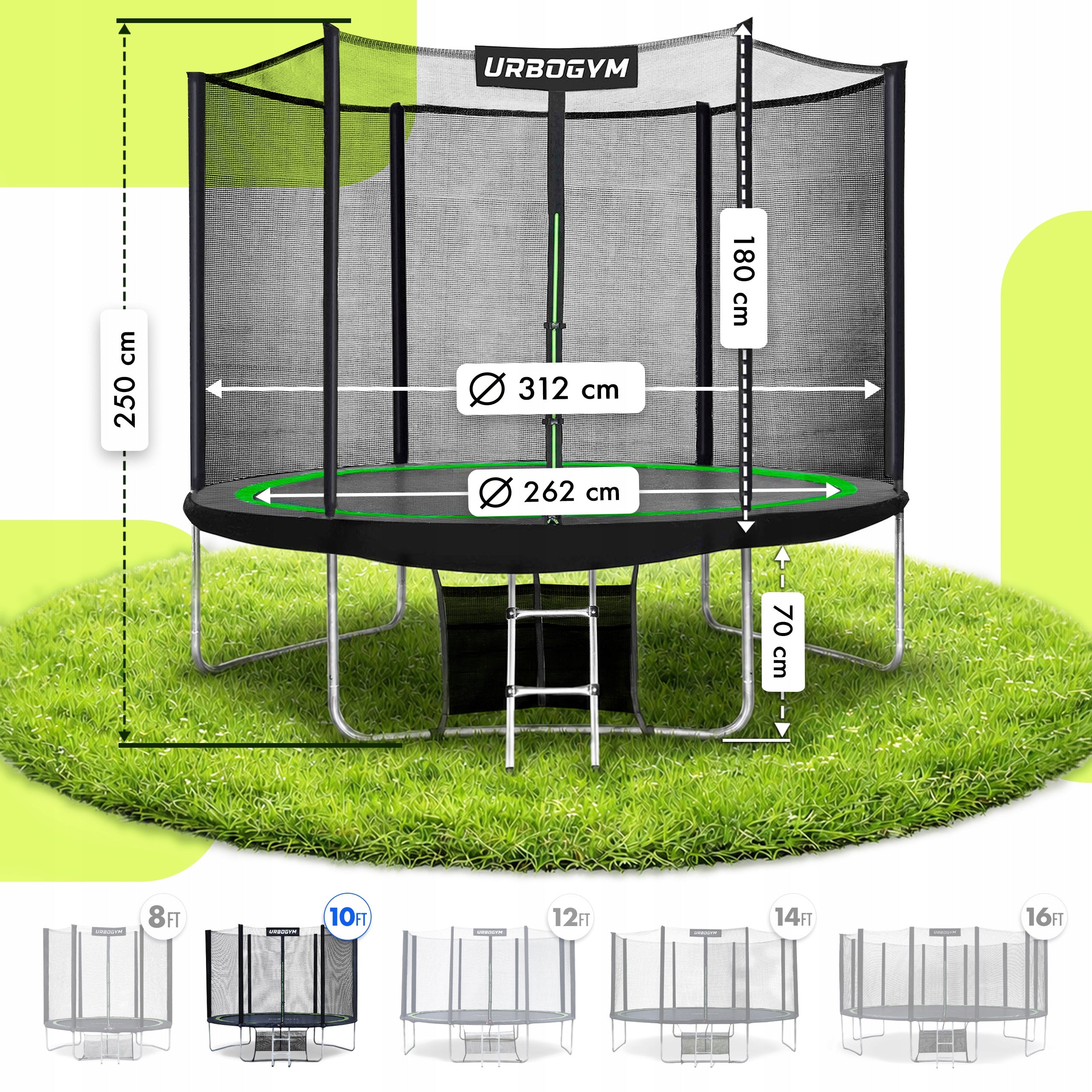 INDOOR GARDEN TRAMPOLINE FOR CHILDREN'S GARDEN 10 FT 312CM Kind with net