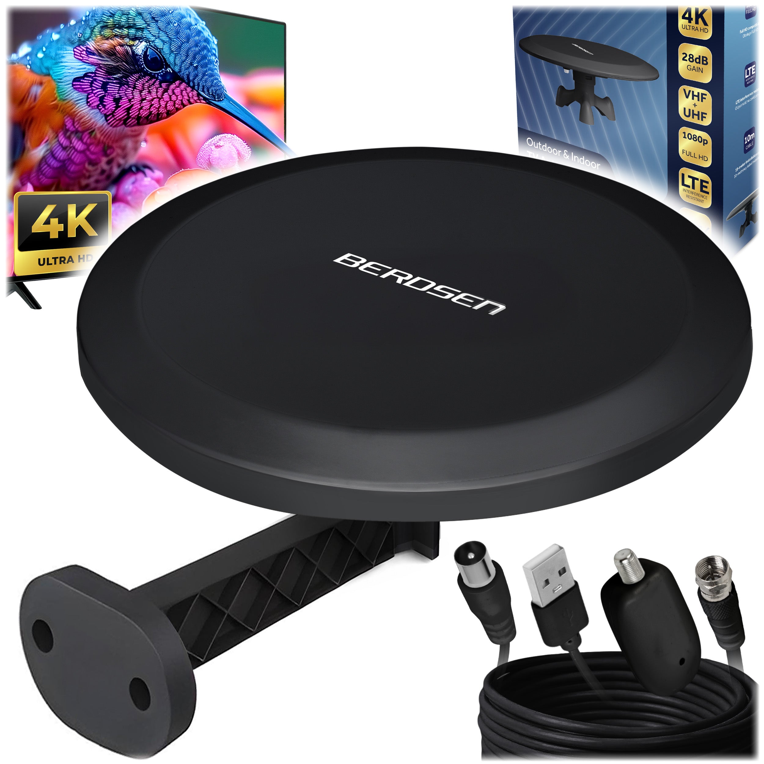 INDOOR OUTDOOR ANTENNA FOR DVB-T2 ULTRA HD 4K TERRESTRIAL TV LTE FILTER