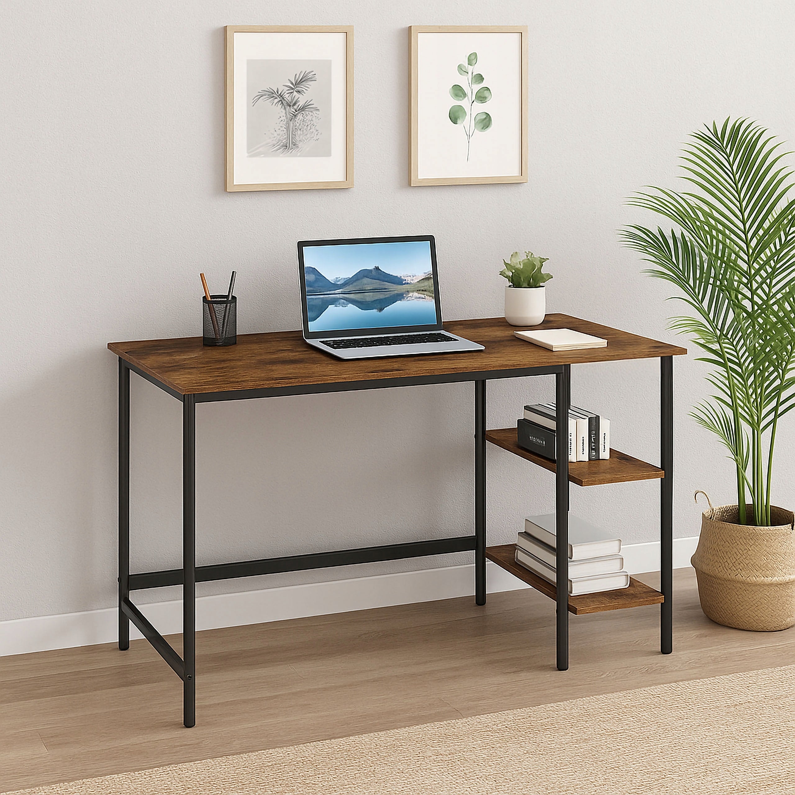 INDUSTRIAL COMPUTER LOFT DESK WITH SHELVES LARGE TABLE FOR HOME OFFICE Brand LoftInspired
