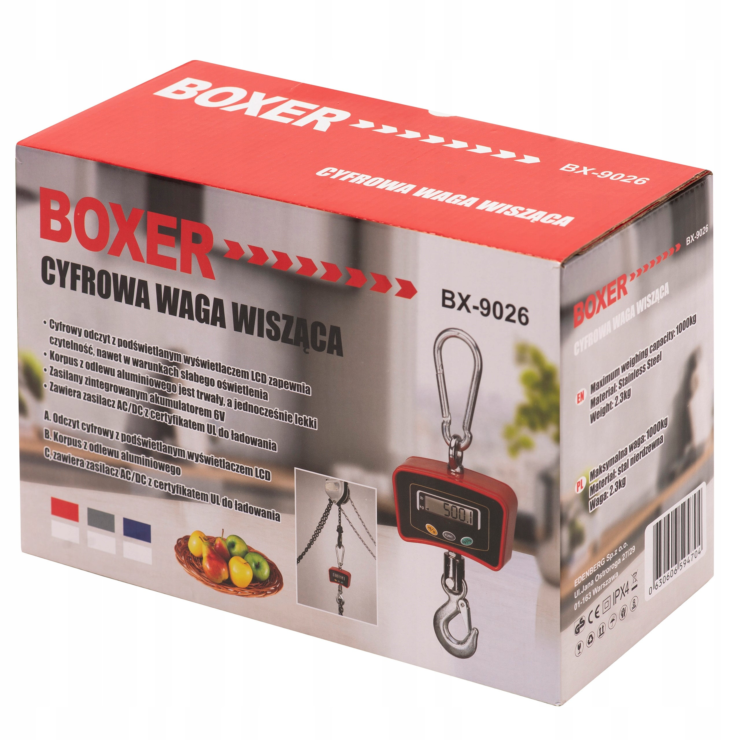 INDUSTRIAL DIGITAL HANGING CRANE SCALE 1000KG 1T|LCD+HAK Brand Boxer