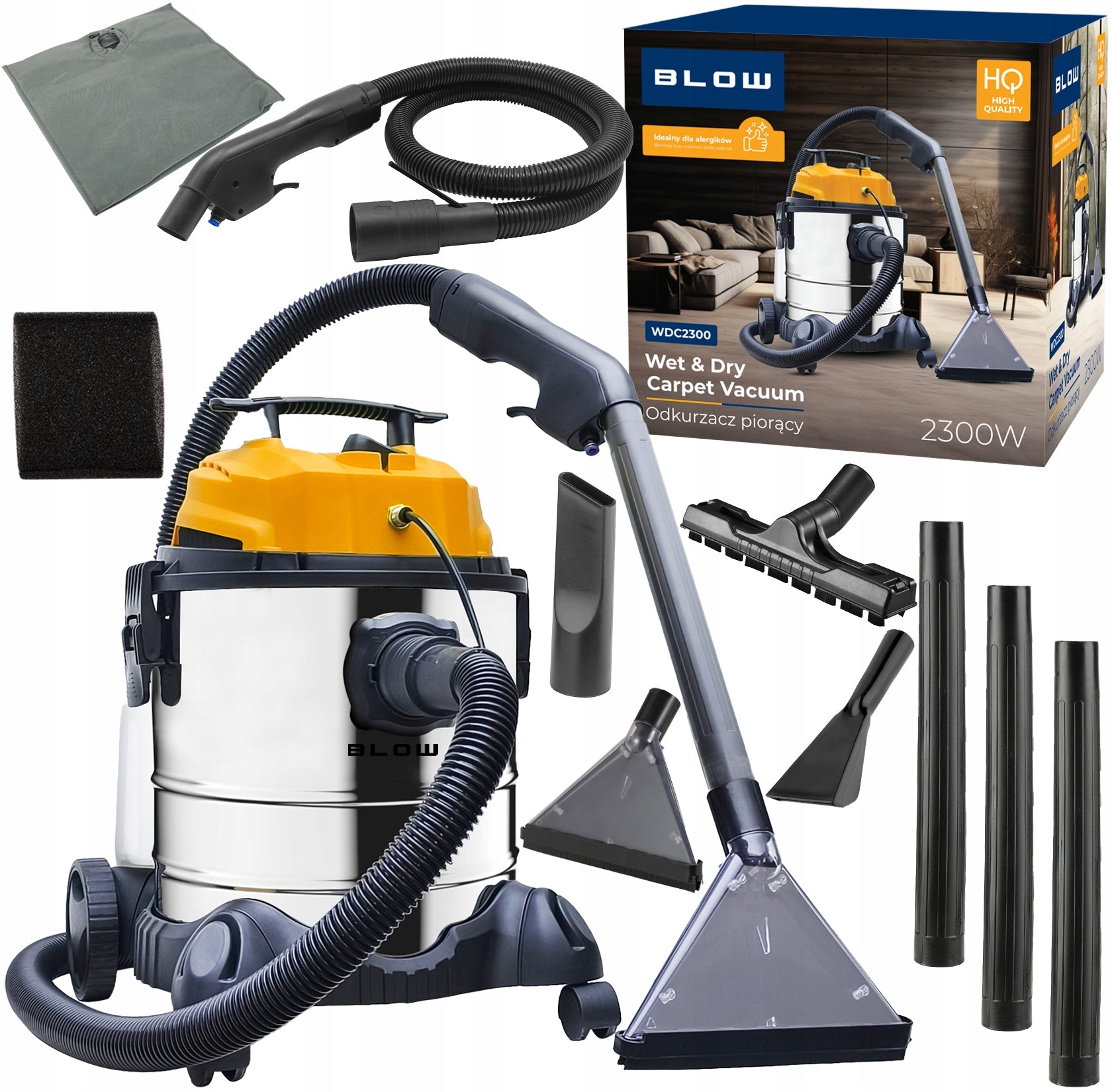 INDUSTRIAL VACUUM CLEANER FOR CARPET UPHOLSTERY WASHING STRONG 2300W 20L