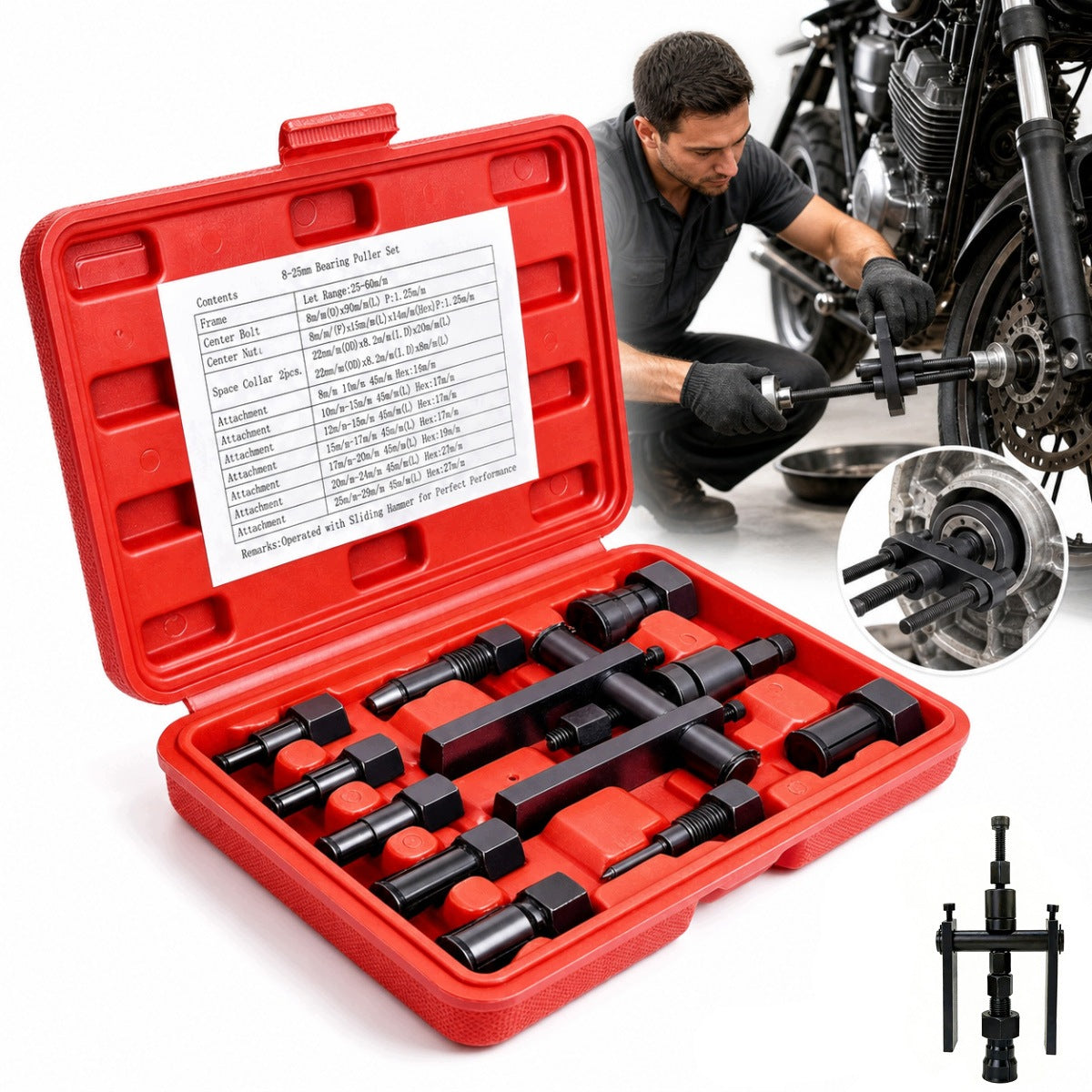 INERTIAL HAMMER PULLER KIT FOR INTERNAL BEARINGS 8-25mm